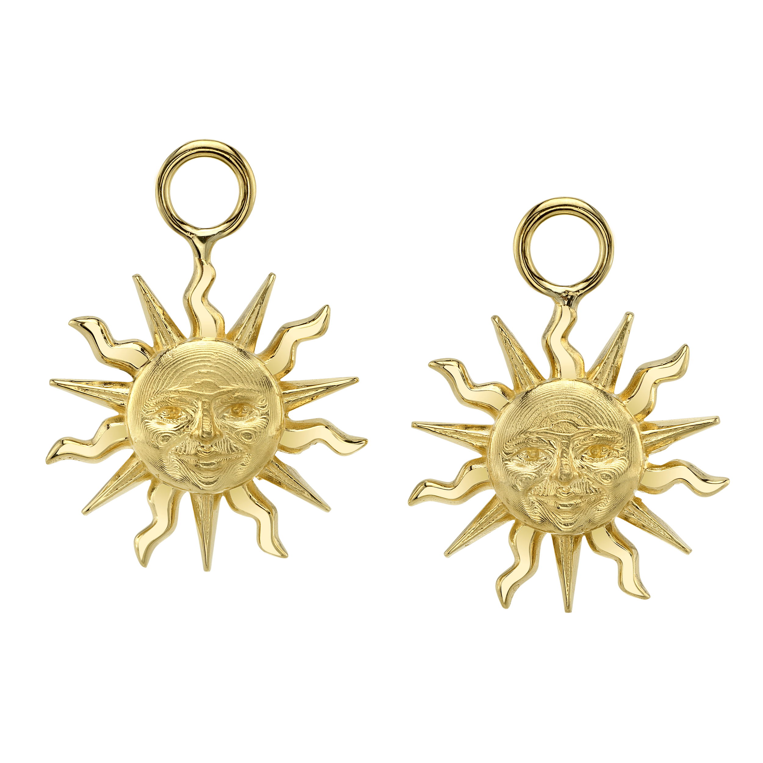 Valerie Naifeh has reimagined the iconic Sun Valley "Sun" design, bringing a modern touch to this timeless symbol. While infusing it with contemporary elegance, she honors its rich heritage, creating a collection that both celebrates the past and looks towards the future. Huggies sold separately.-18k Yellow gold-Diameter 17mmItem# SVS01-C750Y Sun Valley Sun Earring Charms