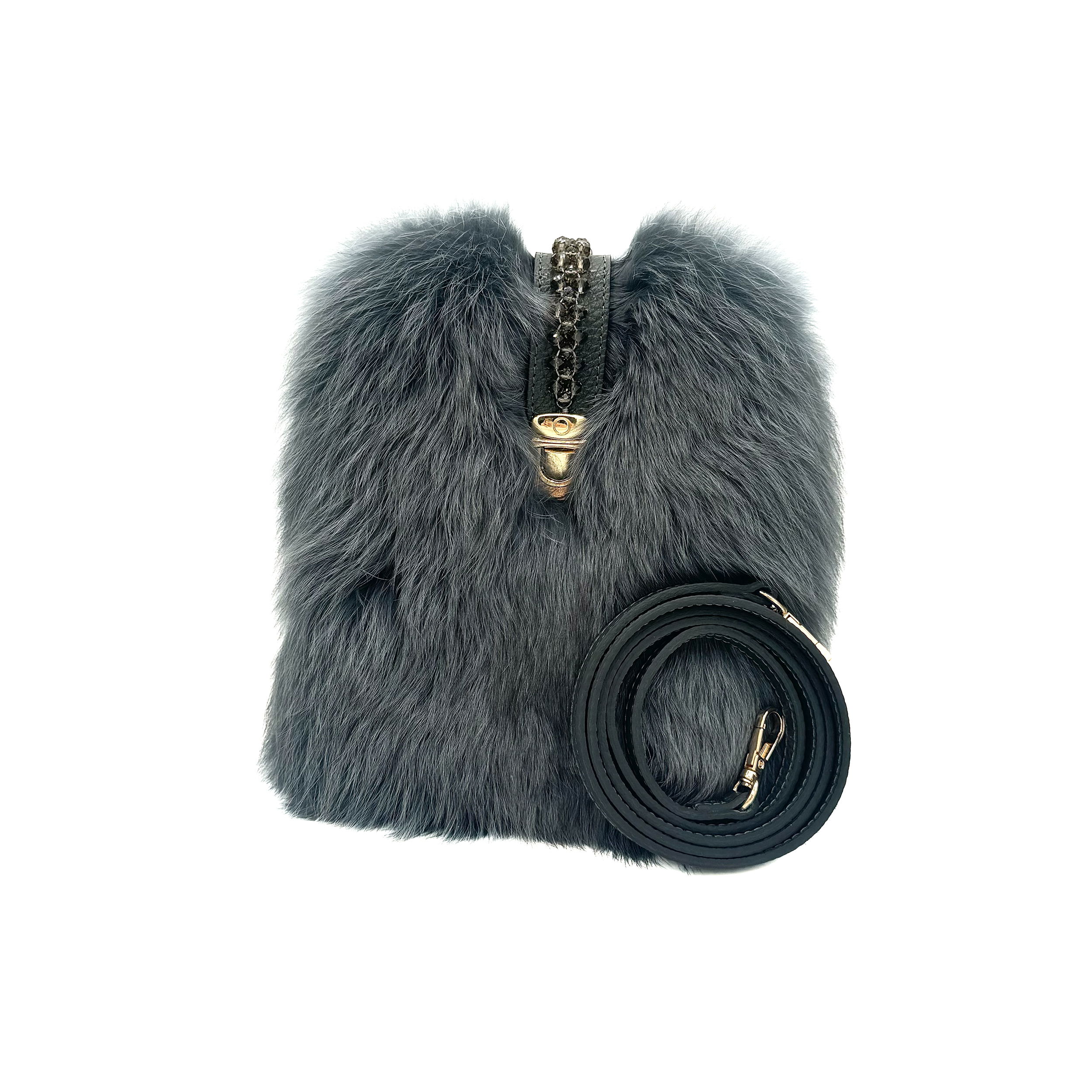 Valerie Naifeh’s line of leather goods features handcrafted handbags and accessories made in Greece from genuine cervo calf leather and natural mink or fox fur. Each piece combines luxurious materials with Valerie’s personally curated color palette for a distinct and elevated look.-Leather-Fox fur-Color: Grey/blueItem# ND-FUR-00011 Erin - Leather & Fox Crossbody