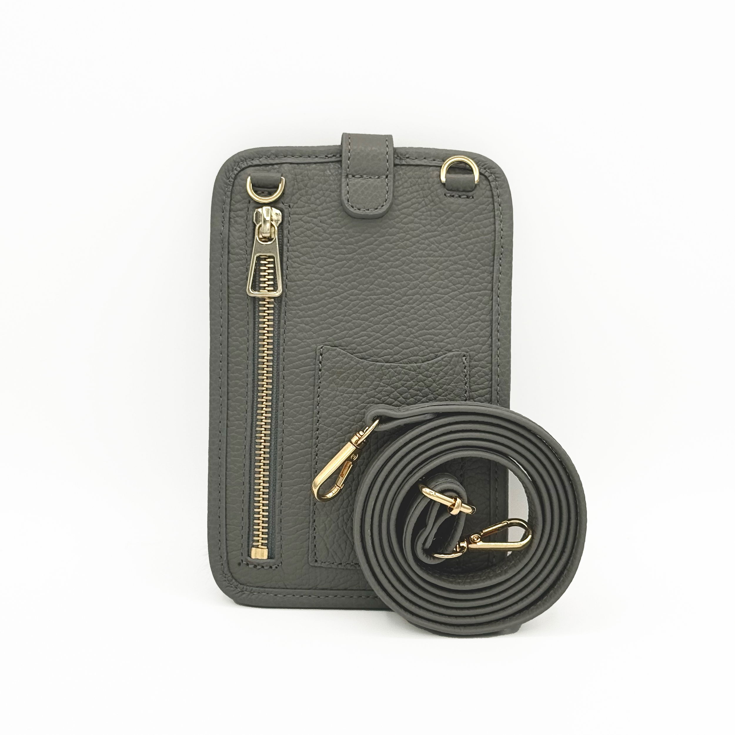 Valerie Naifeh’s line of leather goods features handcrafted handbags and accessories made in Greece from genuine cervo calf leather and natural mink or fox fur. Each piece combines luxurious materials with Valerie’s personally curated color palette for a distinct and elevated look.-Leather-Mink fur-Color: GreyItem# ND-FUR-00019 ZOE - Crossbody Phone Holster