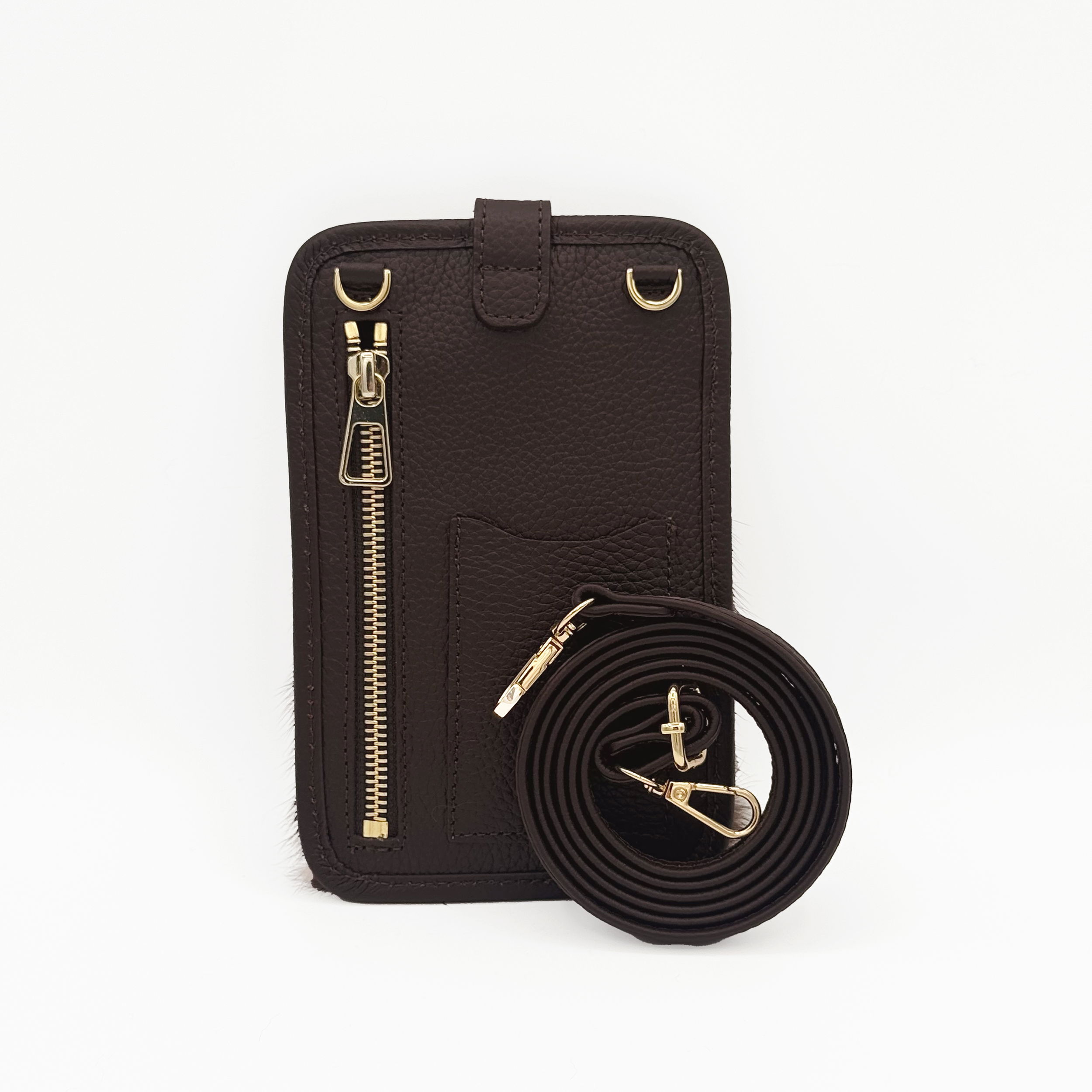 Valerie Naifeh’s line of leather goods features handcrafted handbags and accessories made in Greece from genuine cervo calf leather and natural mink or fox fur. Each piece combines luxurious materials with Valerie’s personally curated color palette for a distinct and elevated look.-Leather-Mink fur-Color: BrownItem# ND-FUR-00020 ZOE - Crossbody Phone Holster