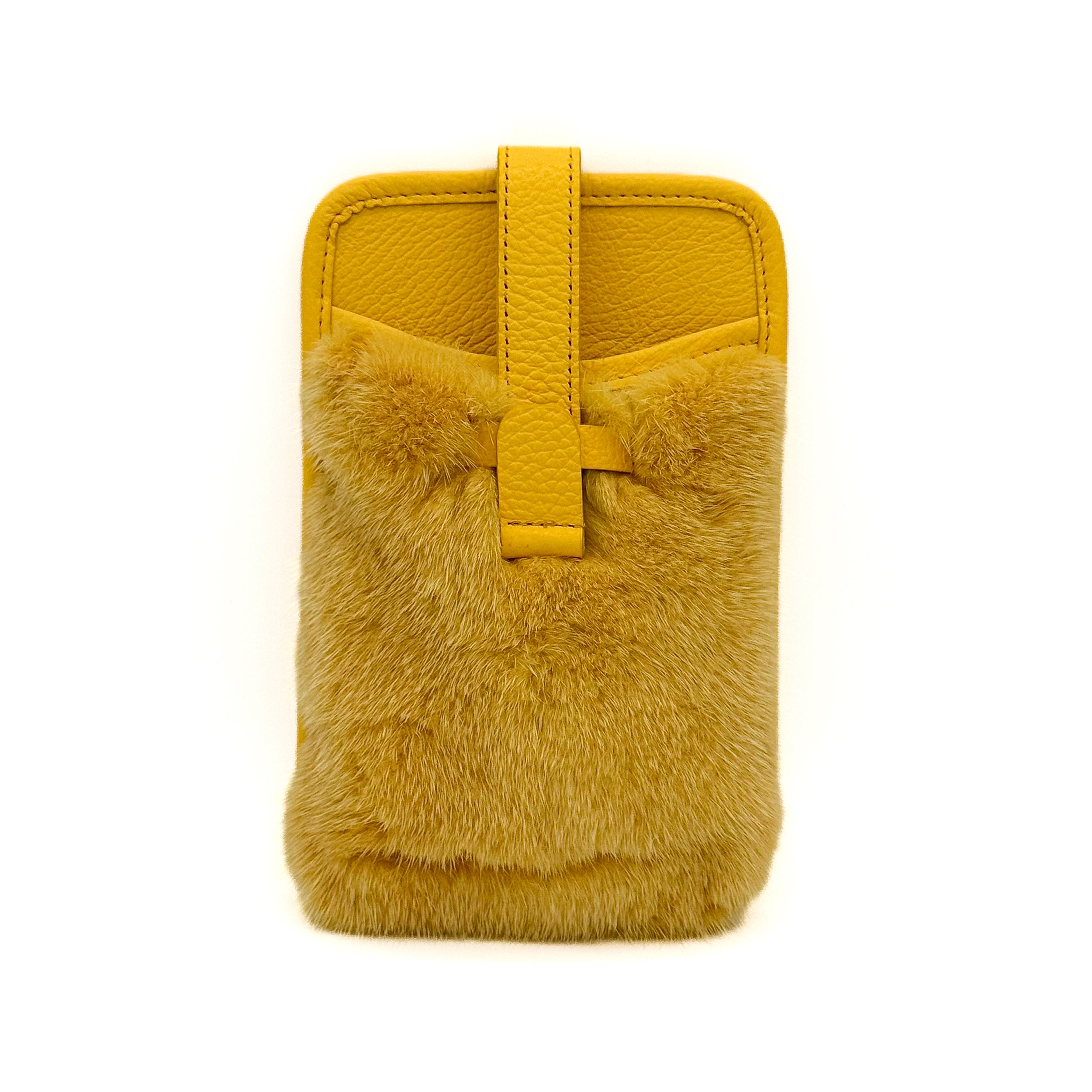 Valerie Naifeh’s line of leather goods features handcrafted handbags and accessories made in Greece from genuine cervo calf leather and natural mink or fox fur. Each piece combines luxurious materials with Valerie’s personally curated color palette for a distinct and elevated look.-Leather-Mink fur-Color: YellowItem# ND-FUR-00021 ZOE - Crossbody Phone Holster