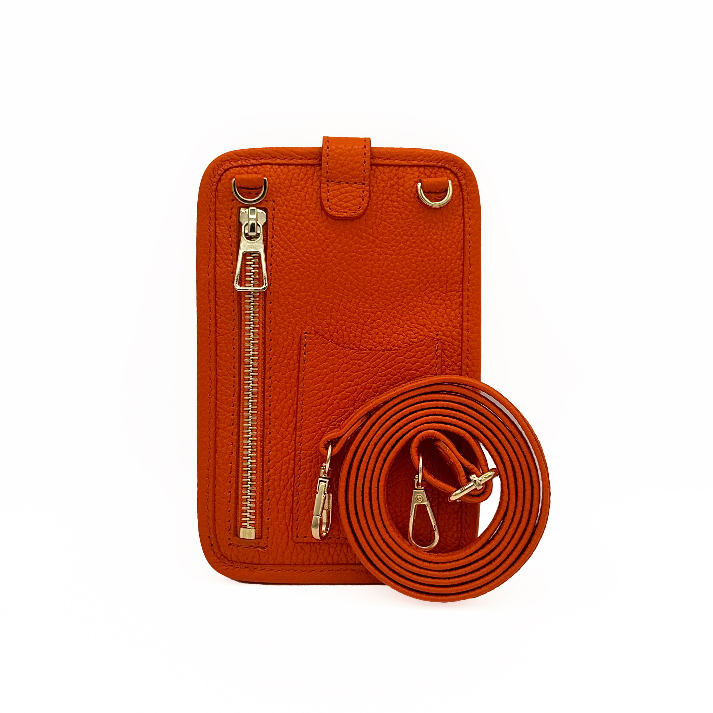 Valerie Naifeh’s line of leather goods features handcrafted handbags and accessories made in Greece from genuine cervo calf leather and natural mink or fox fur. Each piece combines luxurious materials with Valerie’s personally curated color palette for a distinct and elevated look.-Leather-Mink fur-Color: OrangeItem# ND-FUR-00023 ZOE - Crossbody Phone Holster