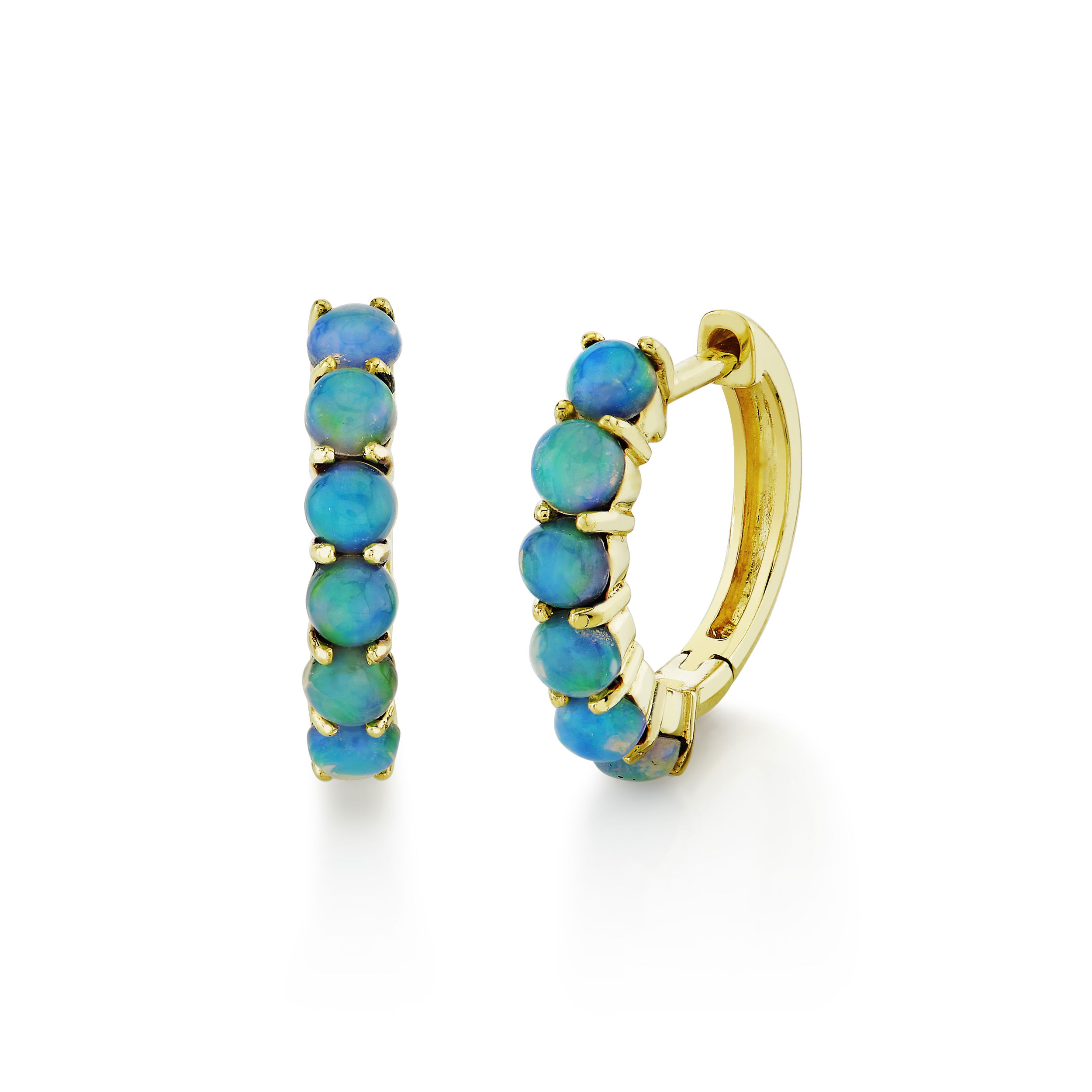 Boasting stunning Ethiopian opals, these huggies are a subtle yet sophisticted way to complete any look. They are perfect for everyday wear or any special occasion.-18k Yellow gold-Ethi-pian Opal, 0.55ctsItem# 805-2000430 Opal Huggie Earrings
