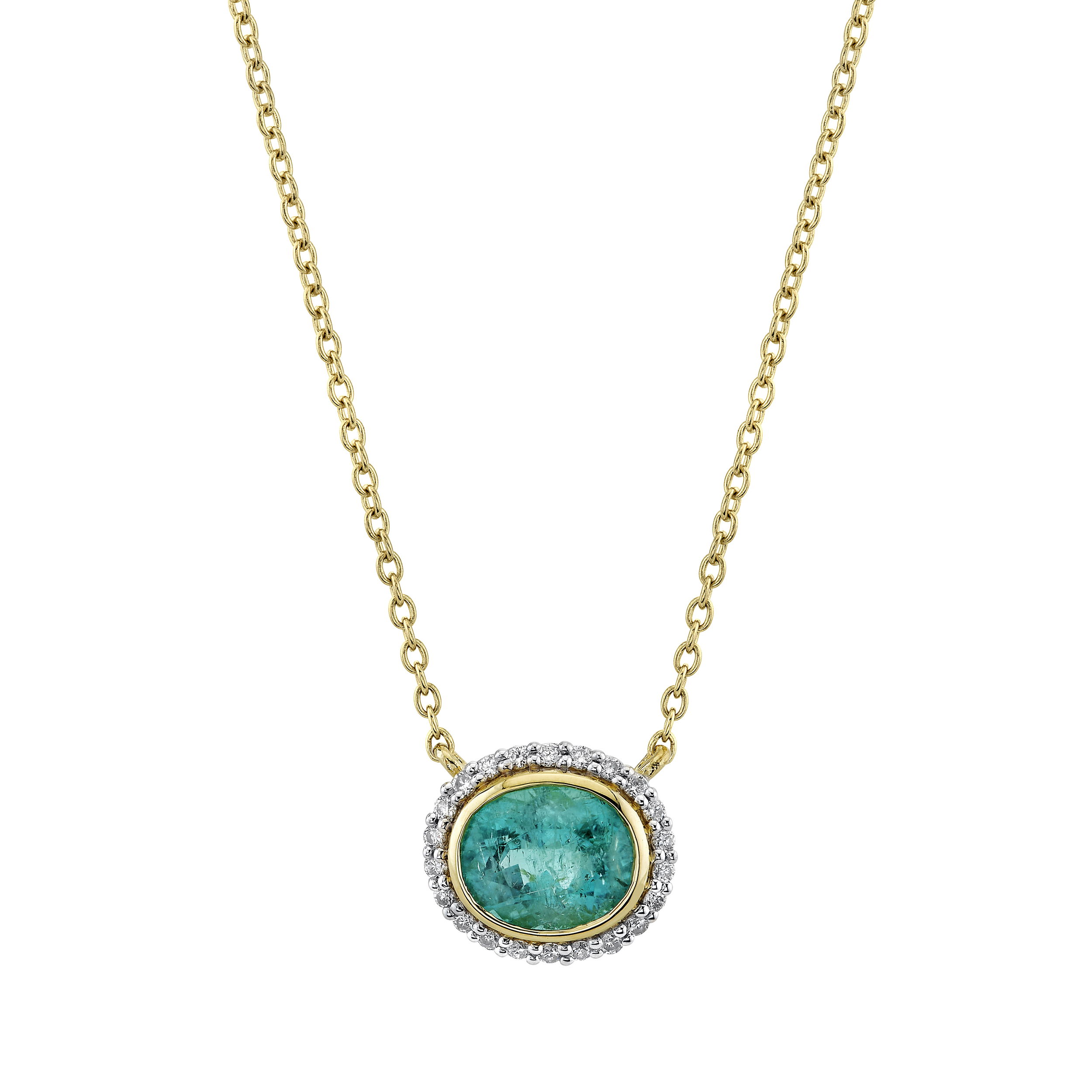 A beautiful statement piece to add to any collection, this necklace is a sensational way to complete any look.-18k Yellow gold-Paraiba tourmaline, 1.15cts-Round diamonds, 0.11ctsItem# 807-2000302 Paraiba Tourmaline Necklace