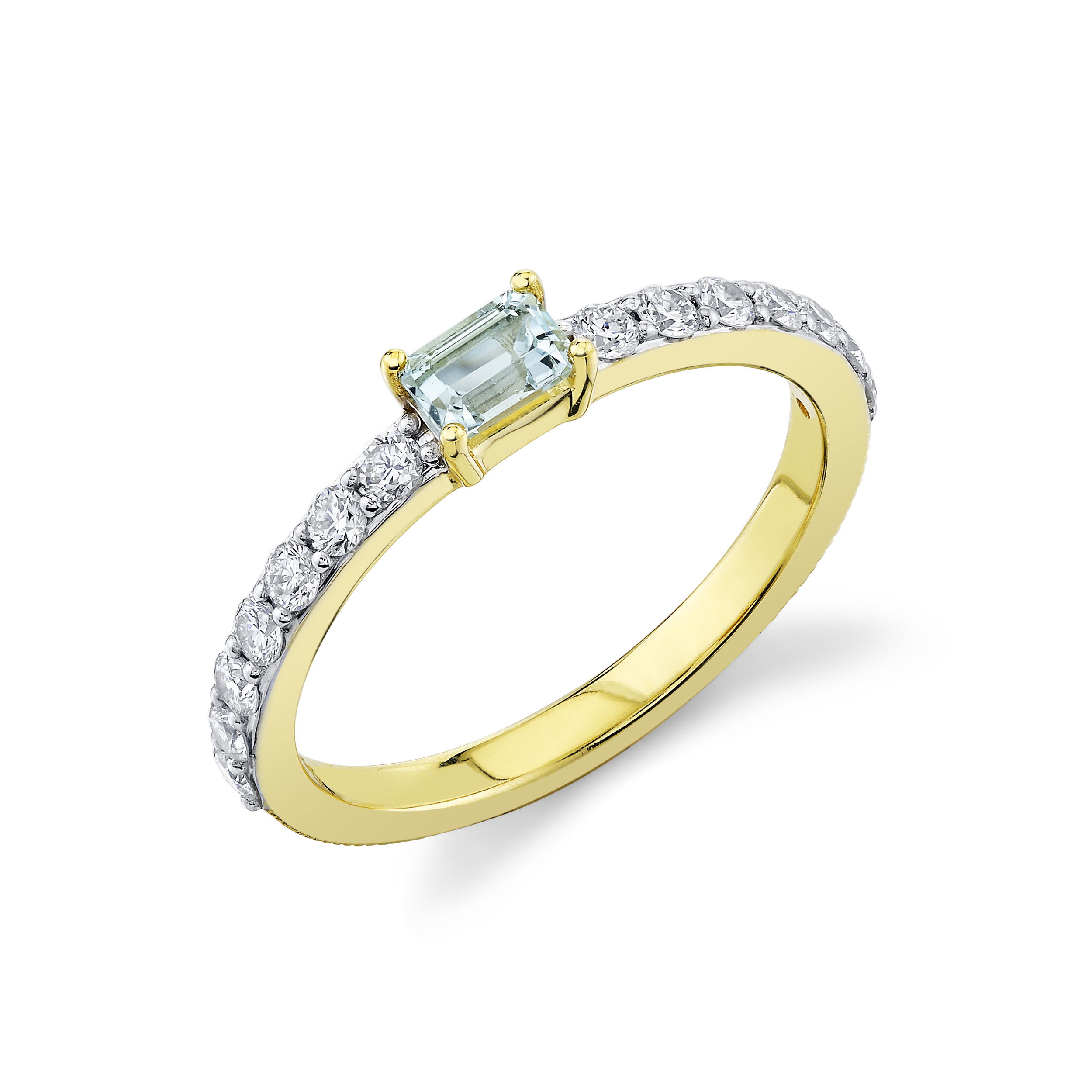 This ring features diamonds with a beautiful Sky Blue Topaz center stone, making this piece an elegant addition to any ring stack.-18k Yellow gold-Sky blue topaz, 0.28cts-Round diamonds, 0.37ctsItem# 804-2000263 Sky Blue Topaz & Diamond Band