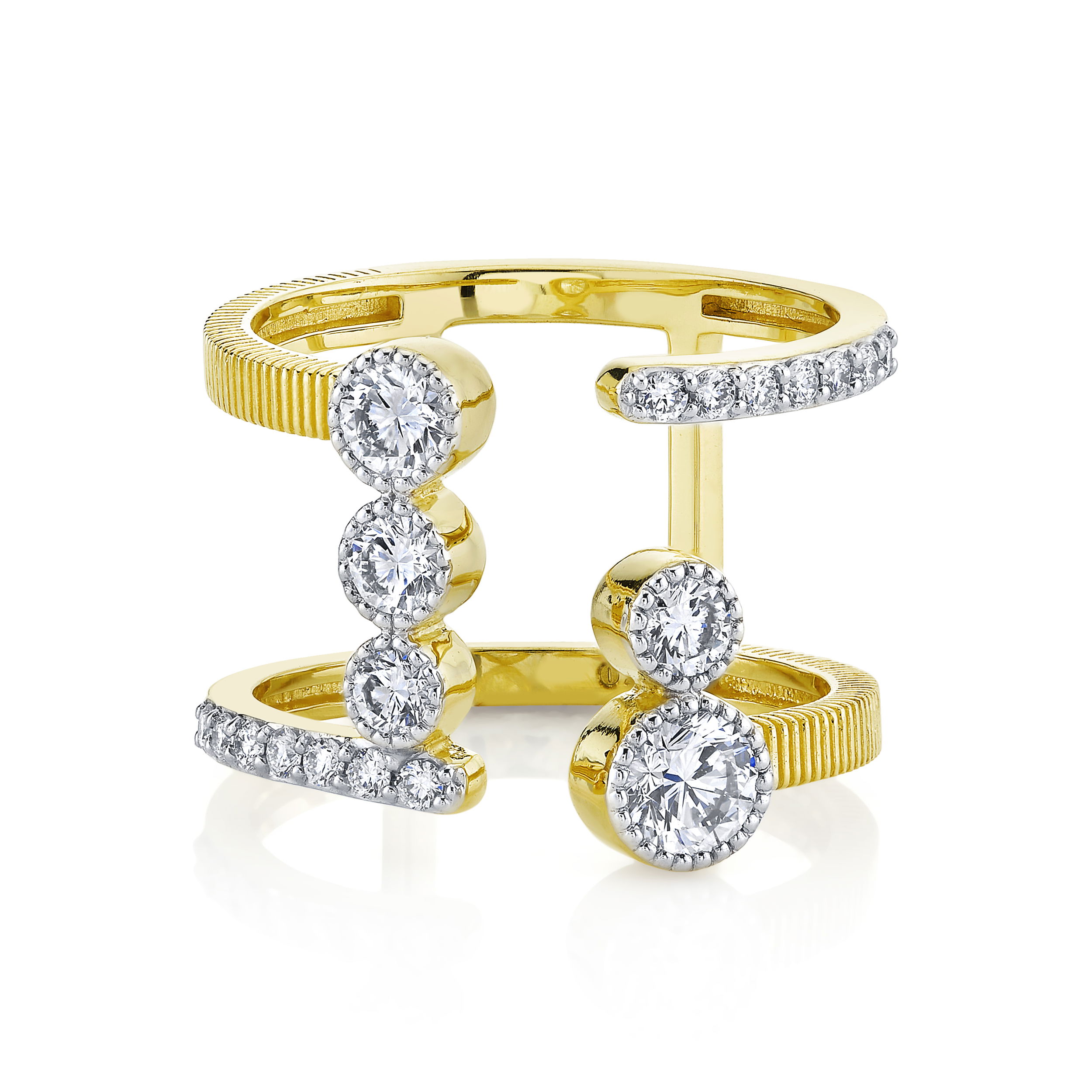 Adorned with diamonds in a unique design, this ring is perfect for every and any occasion.-18k Yellow gold-Round diamonds, 0.97ctsItem# 804-2000266 Diamond Bubble Ring