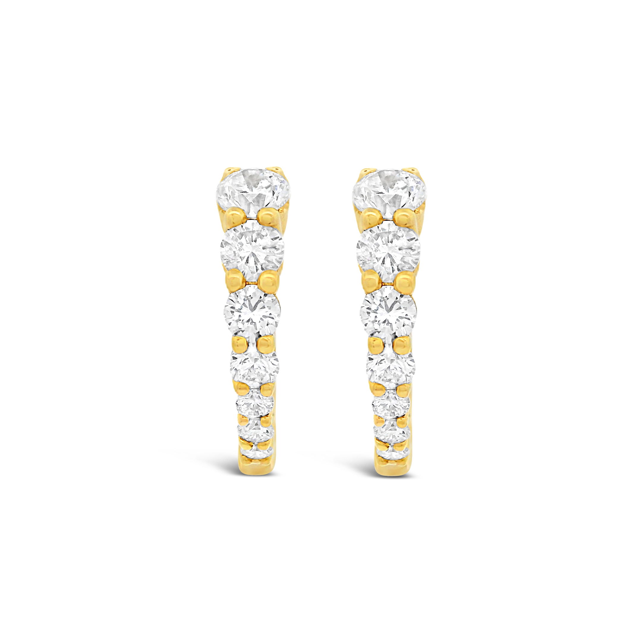 These yellow gold diamond earrings are the perfect everyday accessory. Dress them up or down to fully take advantage of their stylish versatility!-18k Yellow gold-Diamonds, 0.67ctsItem# ND-EAR-00024 Diamond Hoop Earrings in Yellow Gold