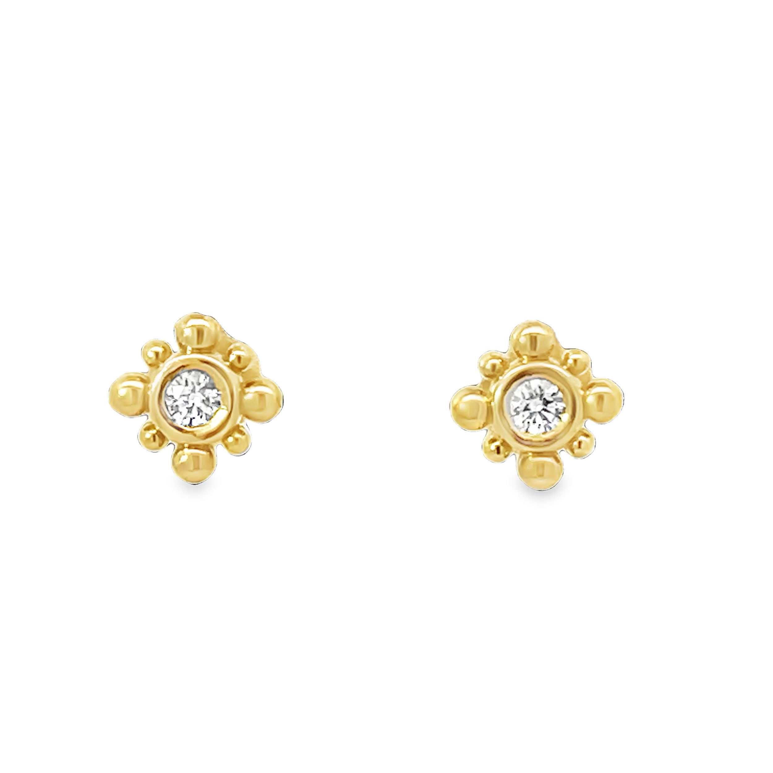 These 18k yellow gold diamond bezel stud earrings are an effortless staple, perfect for everyday wear and the finishing touch to any look.-18k Yellow gold-Diamonds, 0.16ctsItem# 805-2000449 Fancy Stud Earrings