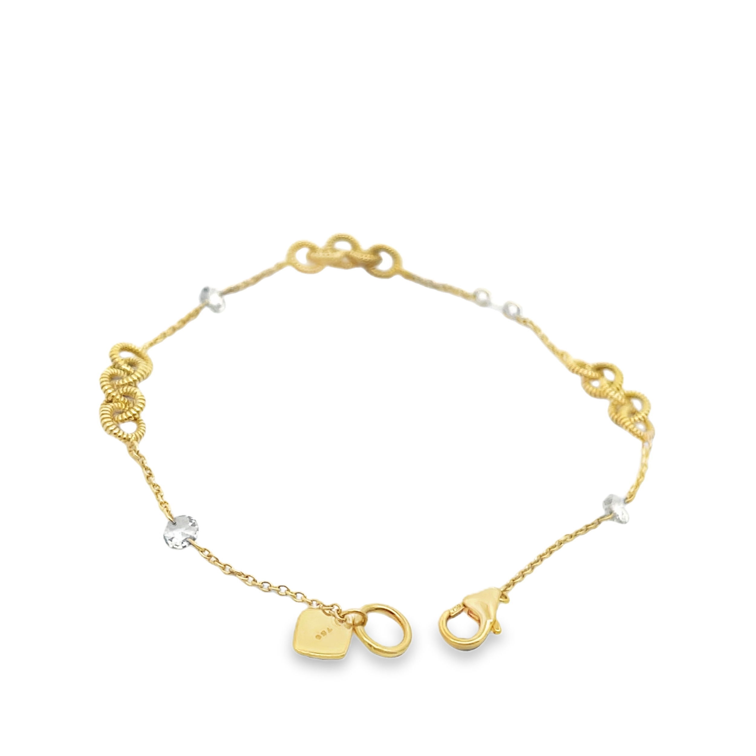 Featuring a unique design with rose cut diamonds, this bracelet is the perfect accent piece or stand alone for any style.-18k Yellow gold-Rose diamonds, 0.39ctsItem# 808-2000276 Strie Link Chain With Rose Cut Diamonds