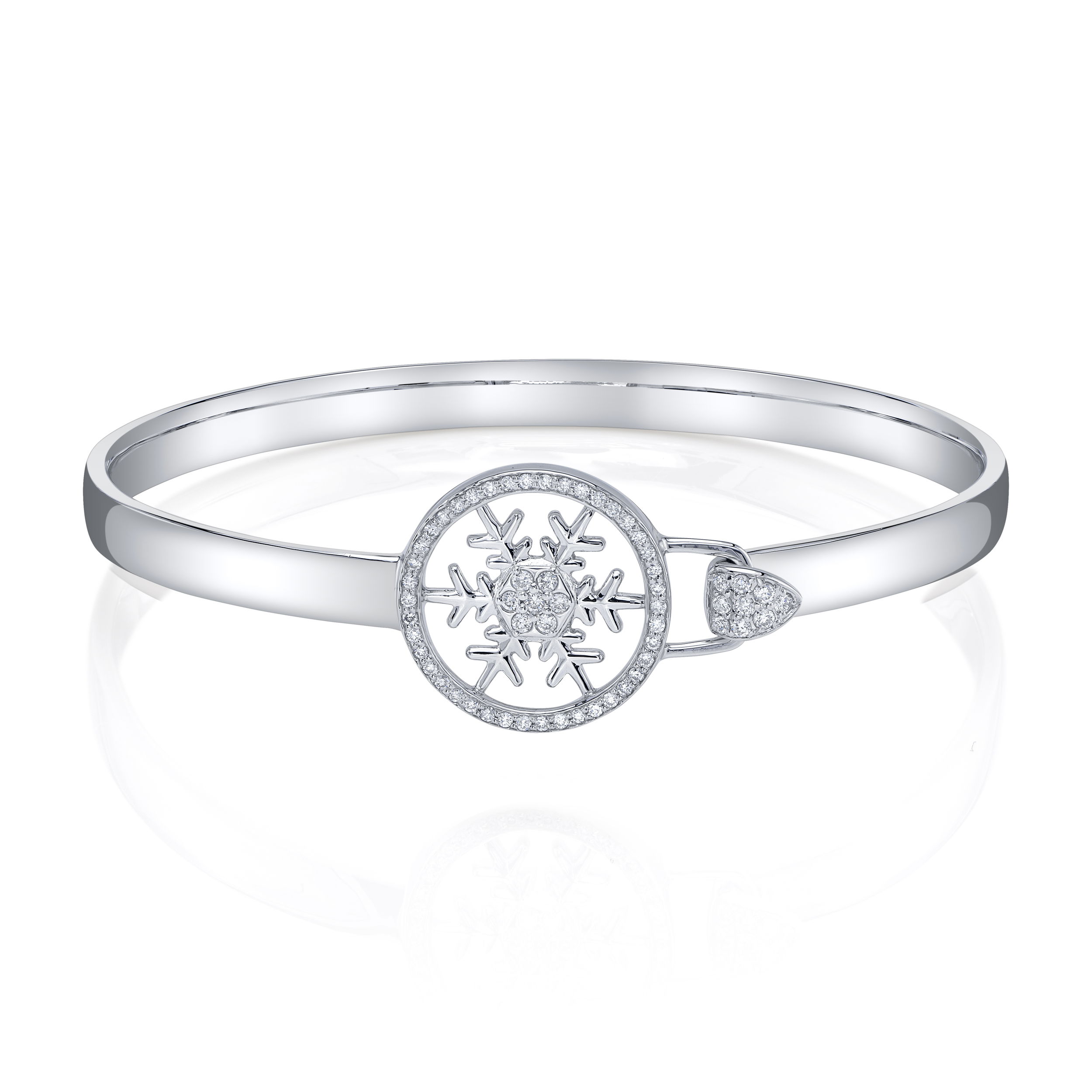 Enjoy the magic of a winter wonderland all year round with an exclusive snowflake bangle designed by Valerie Naifeh.-Sterling silver-Lab grown diamond, 0.37ctsItem# SF-ELL2483-925LD Snowflake Bangle in Sterling Silver