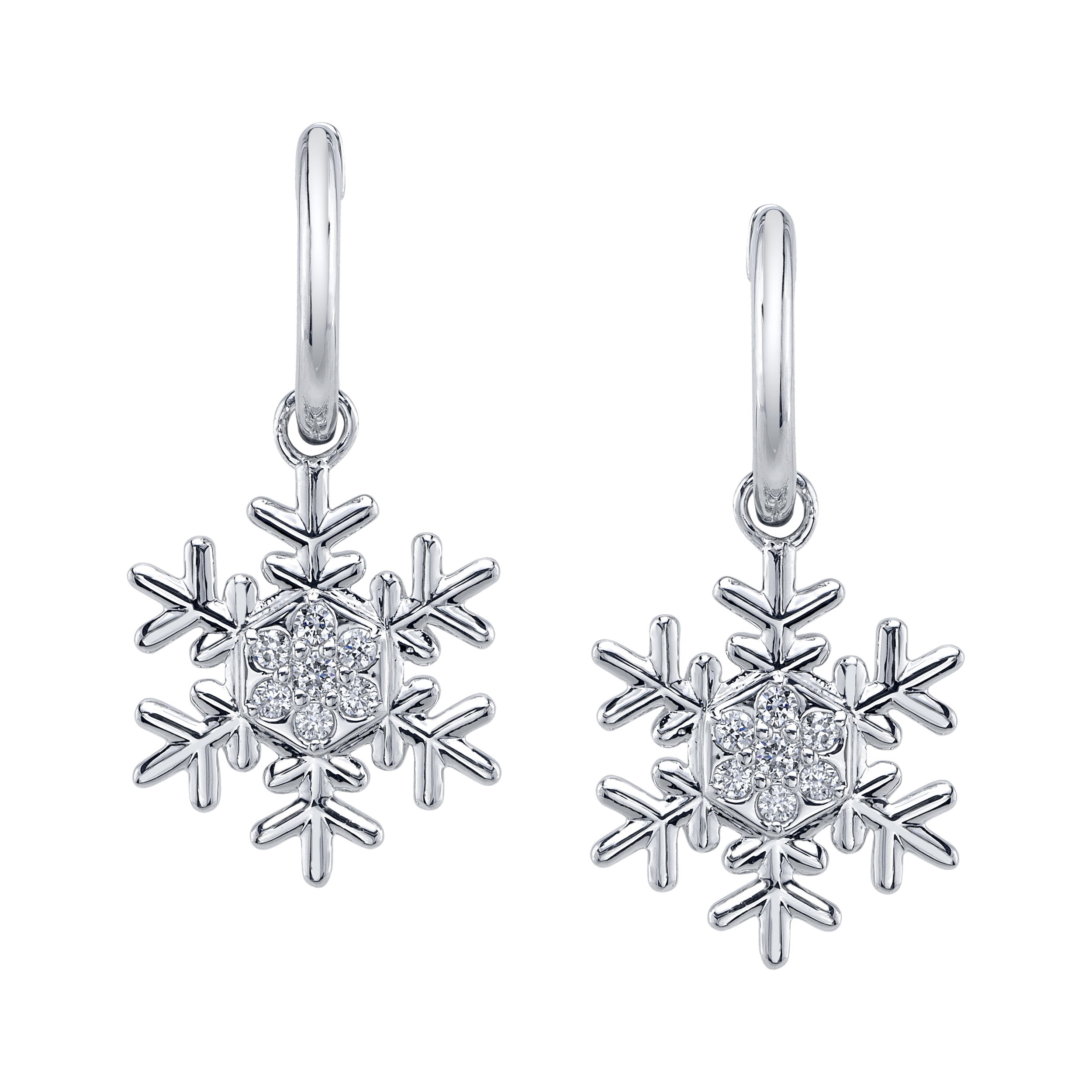 Enjoy the magic of a winter wonderland all year round with exclusive snowflake earrings designed by Valerie Naifeh.-Sterling silver-Lab grown diamonds, 0.14ctsItem# SF-ELL2481-925LD Snowflake Earrings in Sterling Silver