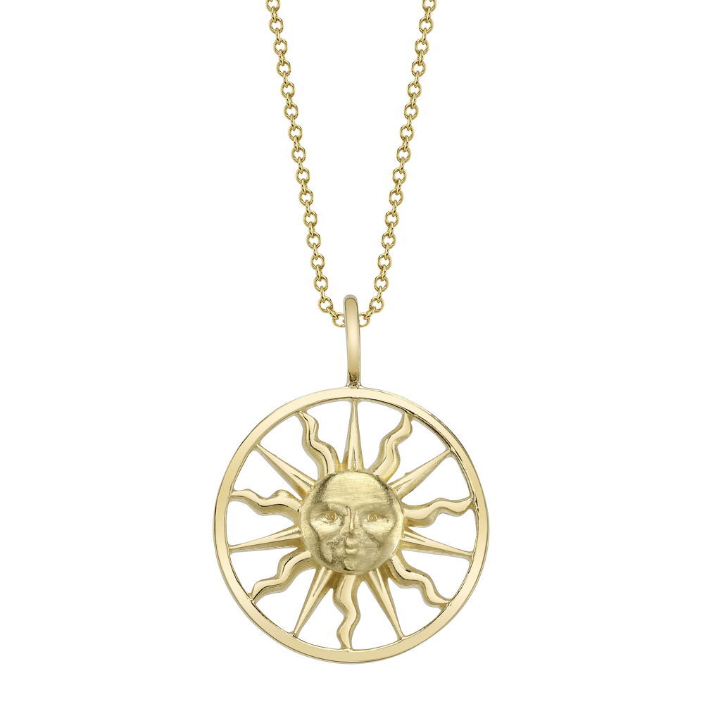 Valerie Naifeh has reimagined the iconic Sun Valley "Sun" design, bringing a modern touch to this timeless symbol. While infusing it with contemporary elegance, she honors its rich heritage, creating a collection that both celebrates the past and looks towards the future. Chain sold separately.-18k Yellow gold-Length 16" to 18" adjustable chain-Diameter 18.5mmItem# SVS02-P750Y Sun Valley Sun Pendant in Yellow Gold