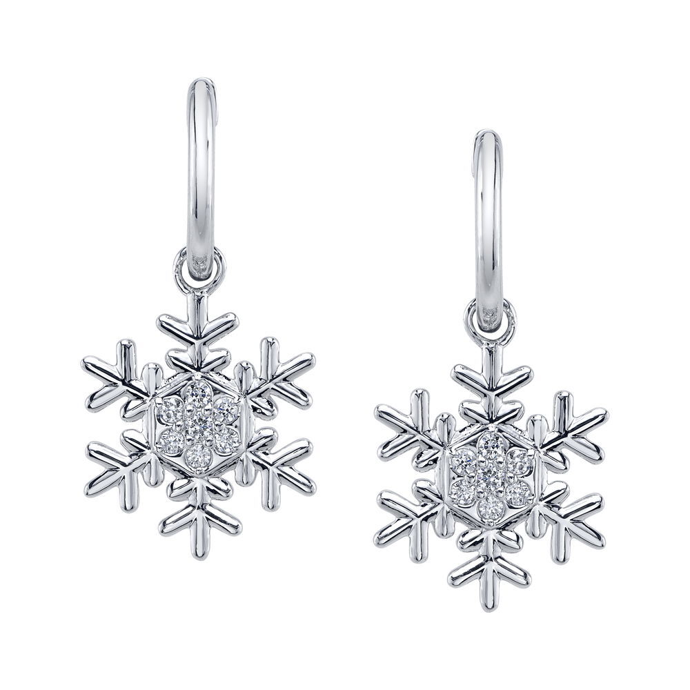 Enjoy the magic of a winter wonderland all year round with exclusive snowflake earrings designed by Valerie Naifeh.-Sterling silver-Lab grown diamonds, 0.14ctsItem# SVSF05-E925-LGD Snowflake Earrings in Sterling Silver