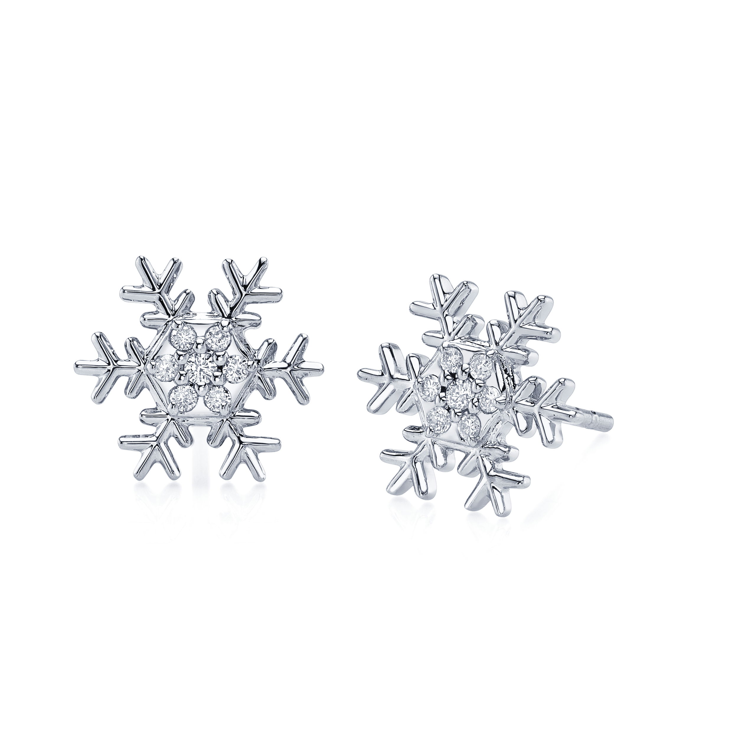 Enjoy the magic of a winter wonderland all year round with exclusive snowflake earrings designed by Valerie Naifeh.-Sterling silver-Lab grown diamonds, 0.07ctsItem# SVSF06-E925-LGD Snowflake Stud Earrings in Sterling Silver