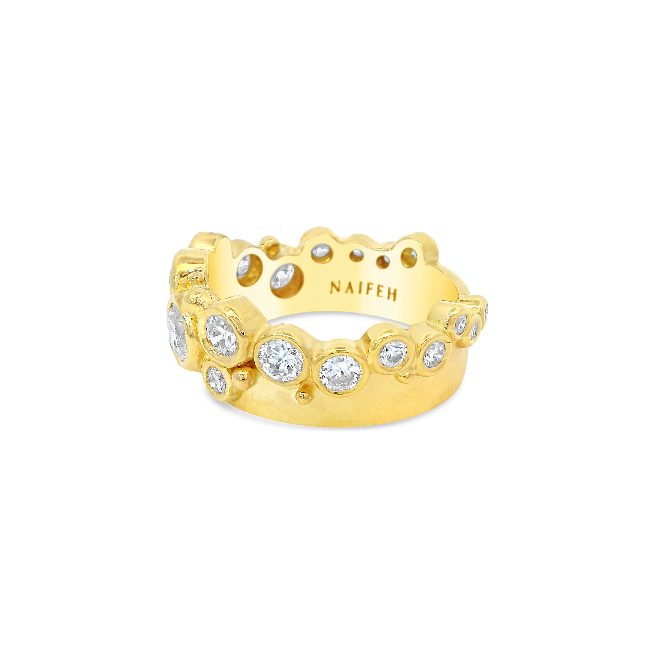 Set in sleek 18k yellow gold and paired with sparkling diamonds, this beautiful ring will be the perfect addition to anyones jewelry box.-18k Yellow gold-Diamonds, 1.73cts-Size 7Item# ND-Ring-00021 Diamond Bubble Ring