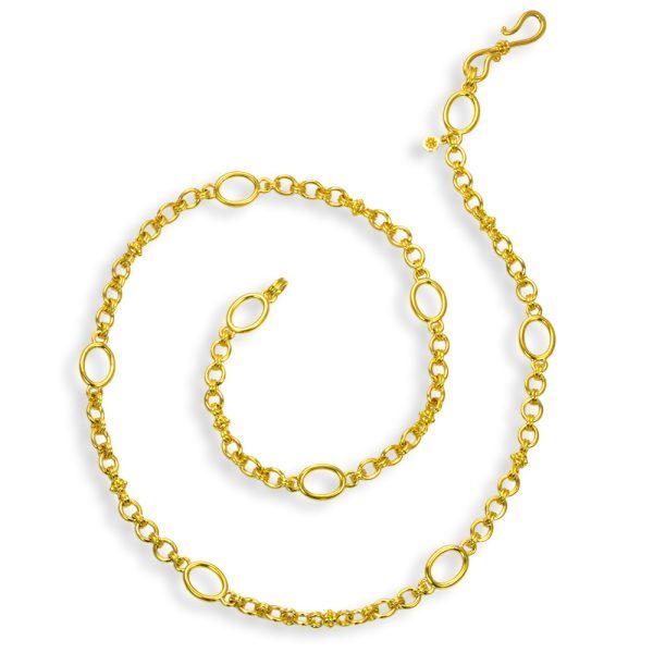 Fabricated in Walla Walla Washington, Zaffiro specializes in Granulation. An Art first appearing 4000 years ago around Italy and Greece. Any of their their pieces will impress as wearable art for any jewelry collector or enthusiast.-22k Yellow gold -Chain length, 23.5"Item# 430-2000123 Artemis Chain Necklace