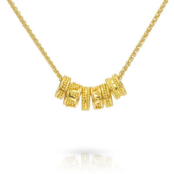 Fabricated in Walla Walla Washington, Zaffiro specializes in Granulation. An Art first appearing 4000 years ago around Italy and Greece. Any of their their pieces will impress as wearable art for any jewelry collector or enthusiast. Each charm sold separately. -22k Yellow gold Item# 435-2000015 Roundel Charm