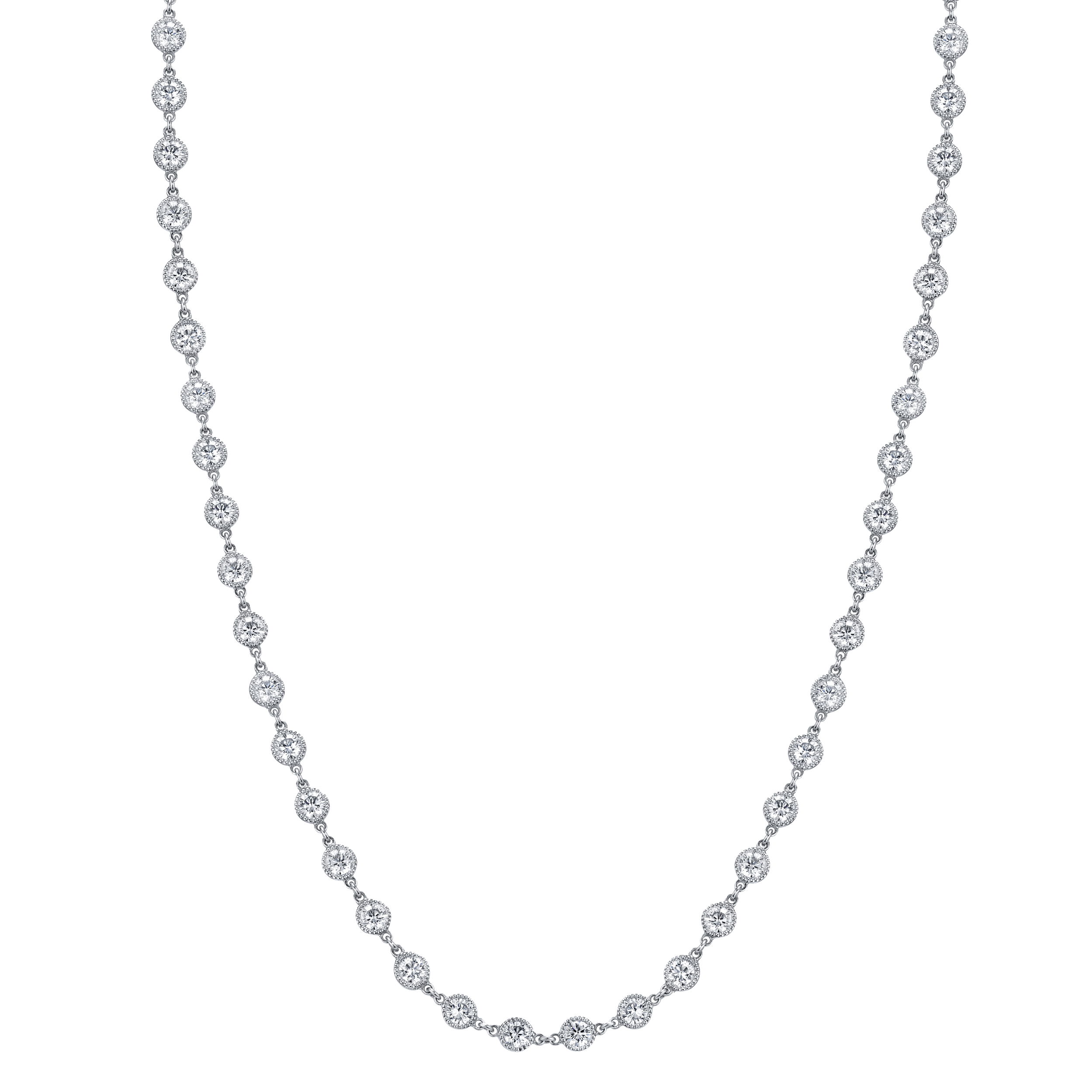 Joshua J. Fine Jewelry is a designer recognized for his innovative and multifaceted jewelry collections. His pieces are an unparalleled blend of brilliance, beauty, and craftsmanship.-Platinum-Round diamonds, 3.92cts-Length, 16"Item# 165-2000054 Diamonds By The Yard Chain