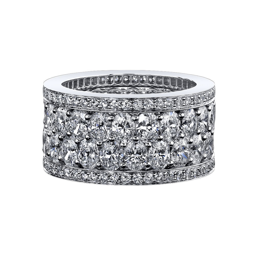 The American Glamour eternity ring shines with a mix of oval and round brilliant-cut diamonds, set in 18k white gold for a bold yet timeless look. With its endless sparkle, it’s the perfect anniversary ring to celebrate your love story.-18k White gold-Diamonds, D-F/VS+ 6.77cts-Size 5.5Item# 120-2000025 American Glamour Eternity Ring