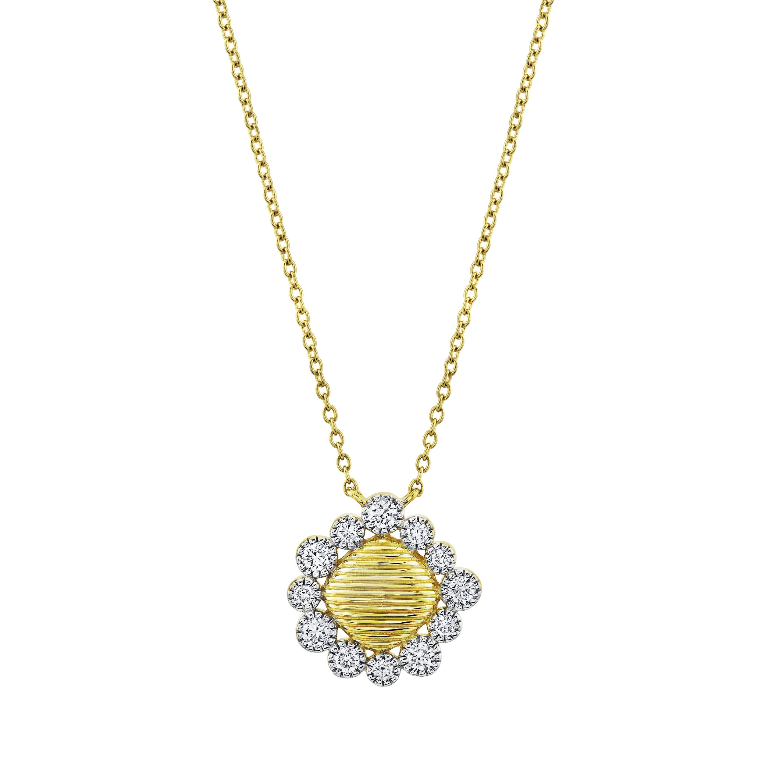 Strie Cushion Pendant with Diamond Bubble Halo