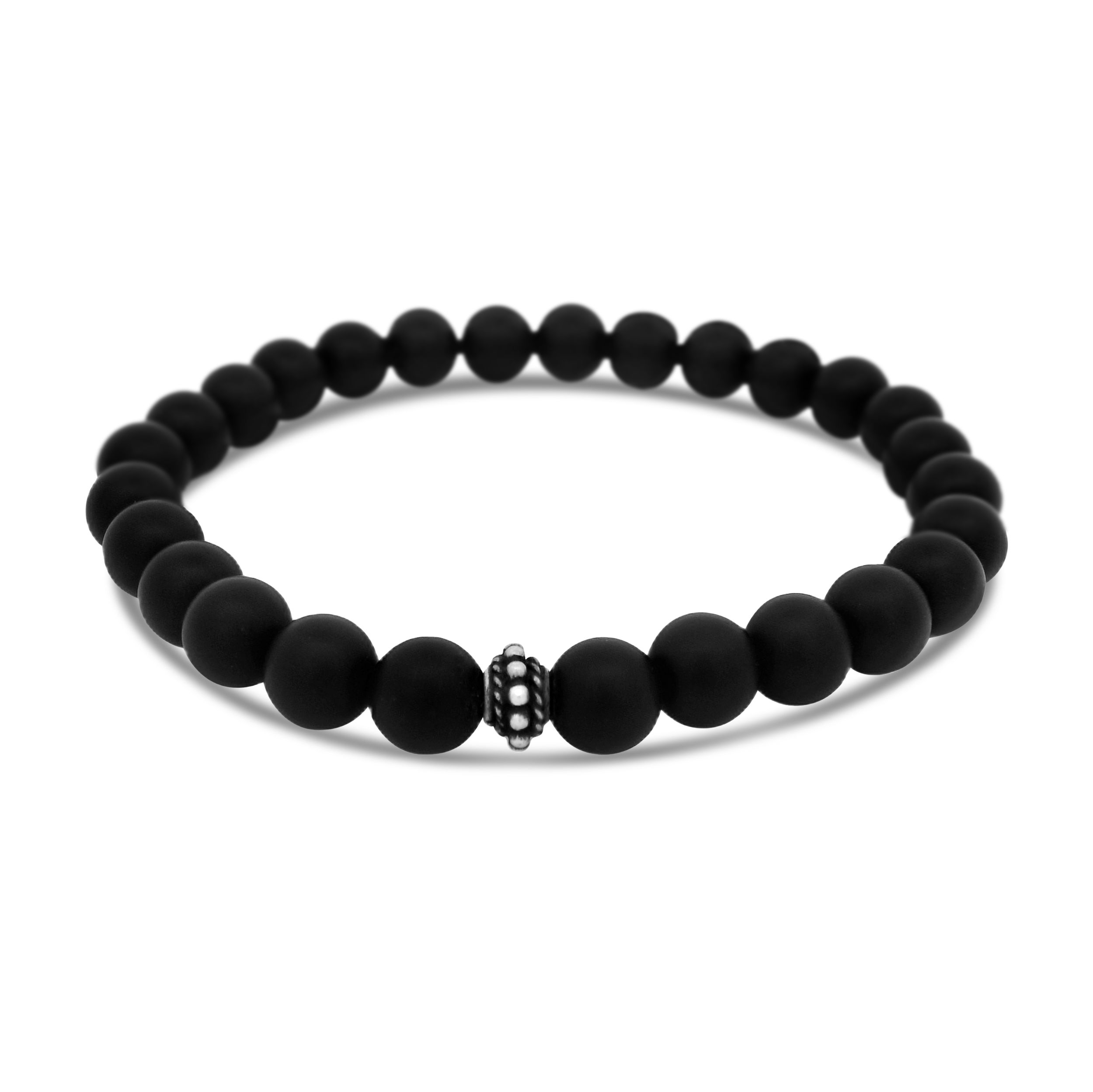 Sleek and versatile, this black agate and silver stretch bracelet is an effortless addition to any wardrobe. Designed for easy wear, it transitions seamlessly from casual to polished looks.-Sterling silver-Black agateItem# ND-BR-00010 Black Agate and Silver Bracelet