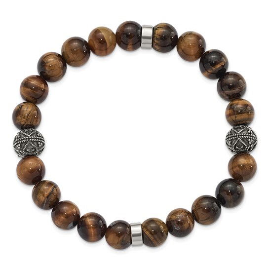 Introducing our exquisite Stainless Steel & Polished Tiger's Eye Stretch Bracelet, a perfect fusion of style and sophistication. Embrace the positive energies and grounding properties associated with Tiger's Eye, a gemstone revered for its ability to inspire confidence and clarity.-Stainless Steel-Tiger's eyeItem# 40998200 Tiger's Eye Stretch Bracelet