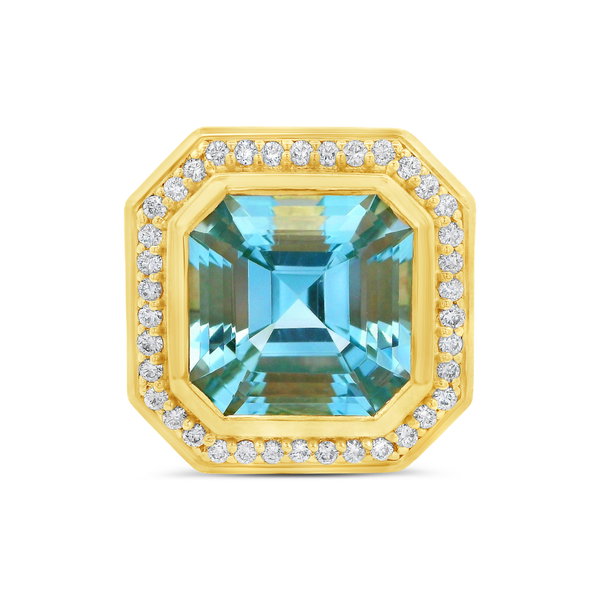 Tridant ICON aquamarine and diamond ring in 18k yellow gold