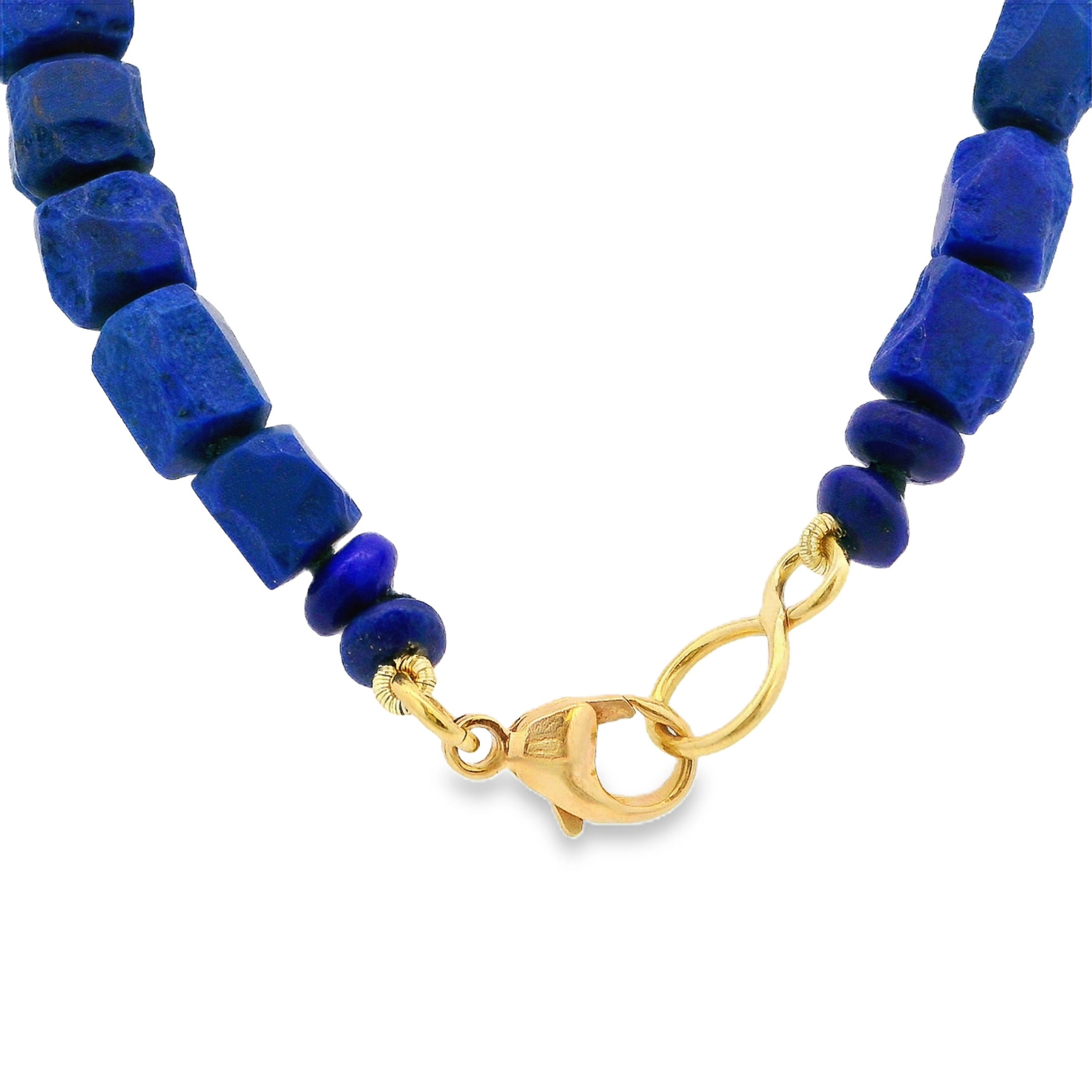 This lapis necklace features rich blue stones paired with radiant 18k yellow gold beads for a striking yet effortless look. Perfect on its own or layered, it adds just the right touch of bold color to any outfit.-18k Yellow gold-Lapis beads-Length 18"Item# ND-NK-00028 Lapis and Gold Necklace 18"