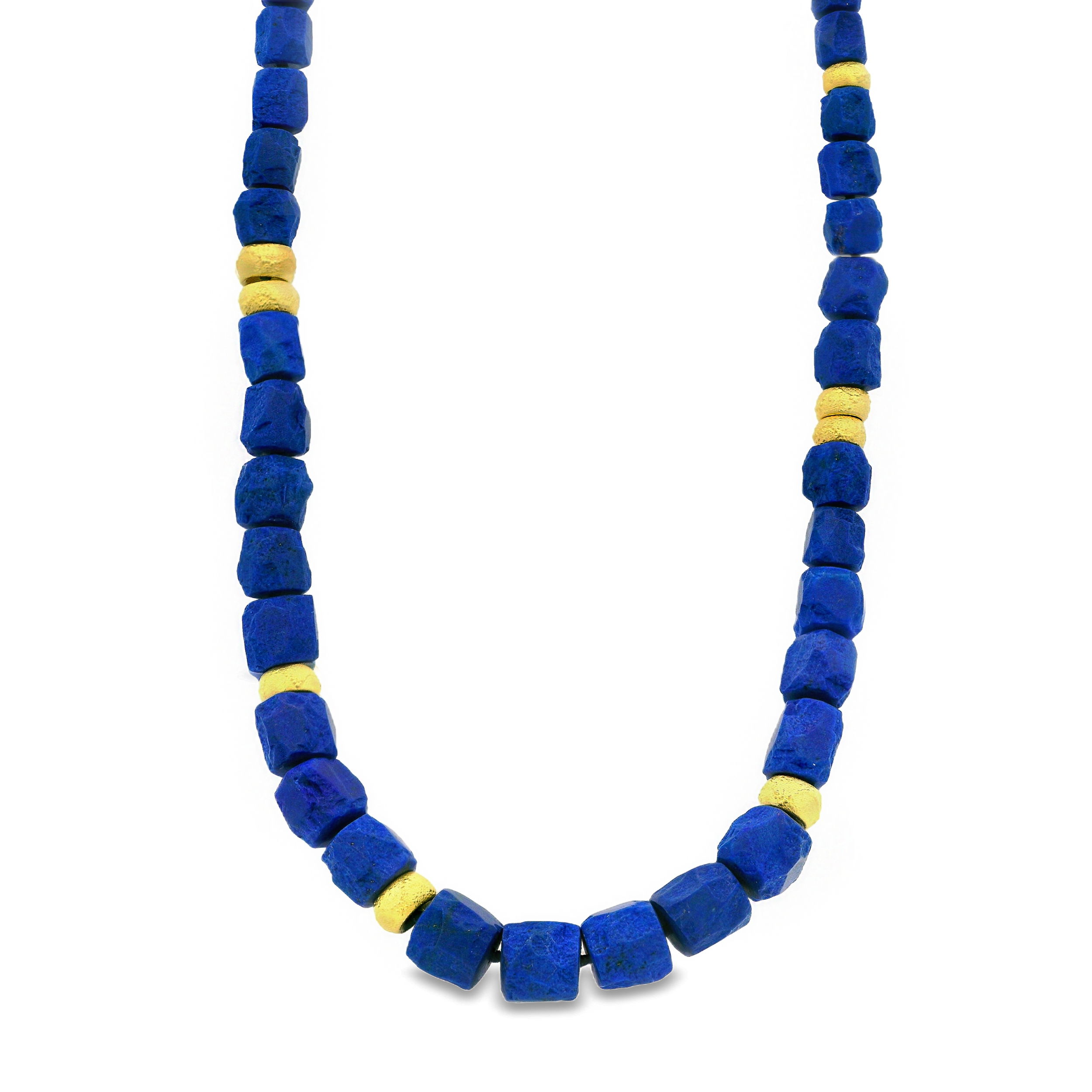 Lapis beads and 18k yellow gold combine for a bold, elegant touch. Wear it solo or layered for effortless style.-18k Yellow gold-Lapis beads-Length 27"Item# ND-NK-00029 Lapis and Gold Necklace 27"