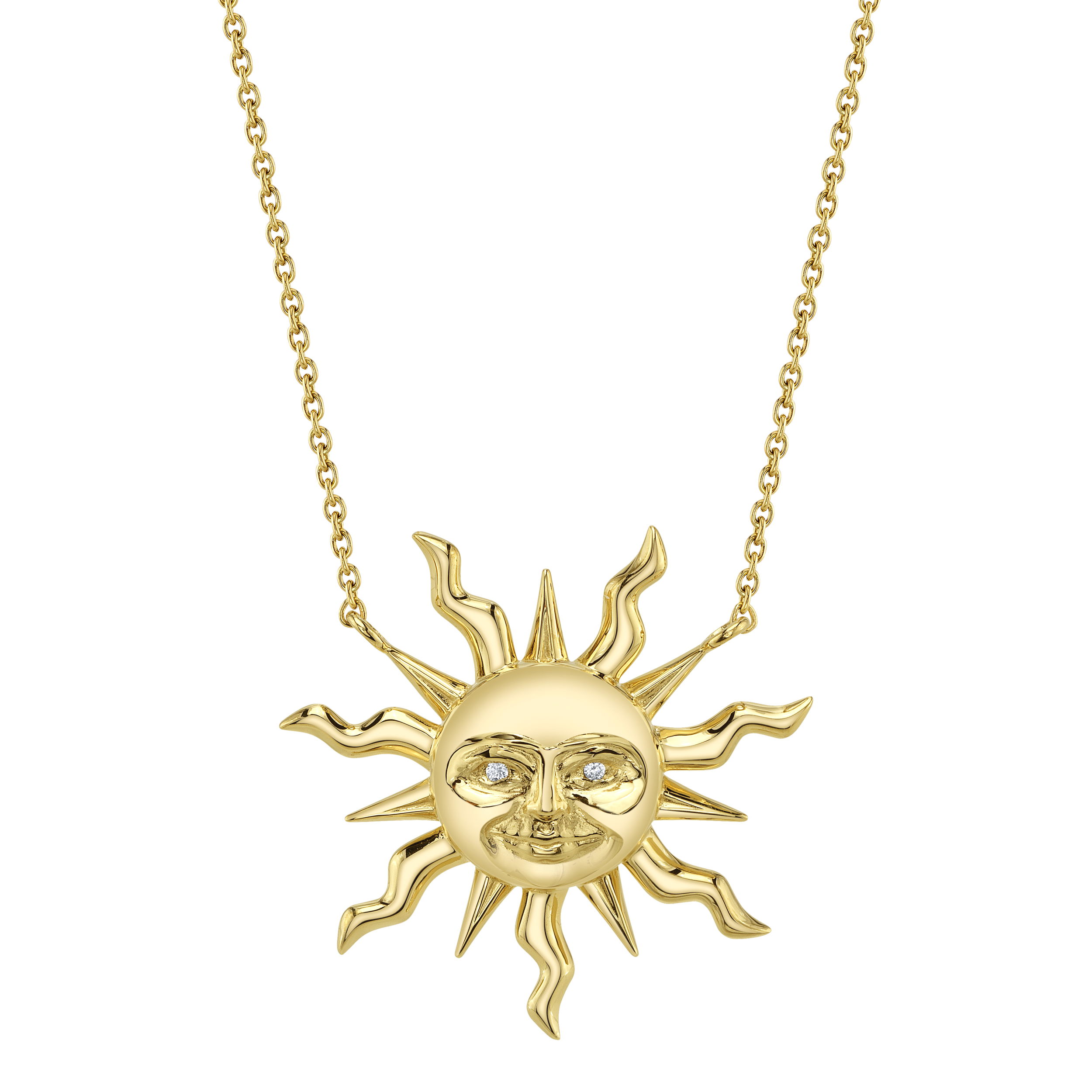 Valerie Naifeh has reimagined the iconic Sun Valley "Sun" design, bringing a modern touch to this timeless symbol. While infusing it with contemporary elegance, she honors its rich heritage, creating a collection that both celebrates the past and looks towards the future.-18k Yellow gold-Diamonds, 0.01ctsItem# SVS01-N750Y-D Sun Valley Sun Necklace Necklace in Yellow Gold with Diamonds