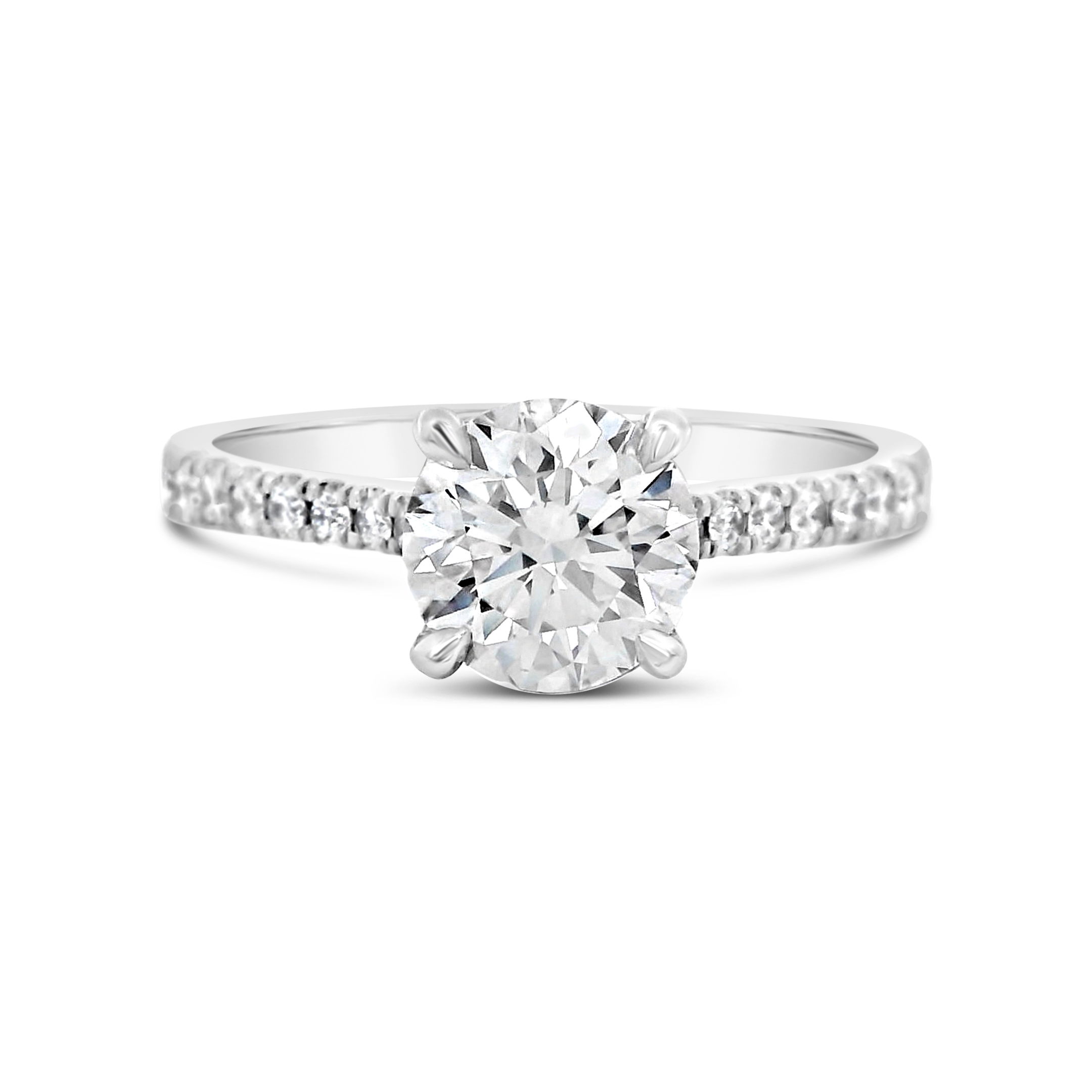 Crafted in 18k white gold, this semi-mount provides a refined, minimalist setting designed to highlight your chosen center stone. Its streamlined look lets your story shine through. (Center stone not included)-18k White gold-Diamonds, 0.33cts-Size 6.5, Contact for sizing optionsItem# 140-2000038 Cathedral Semi-Mount