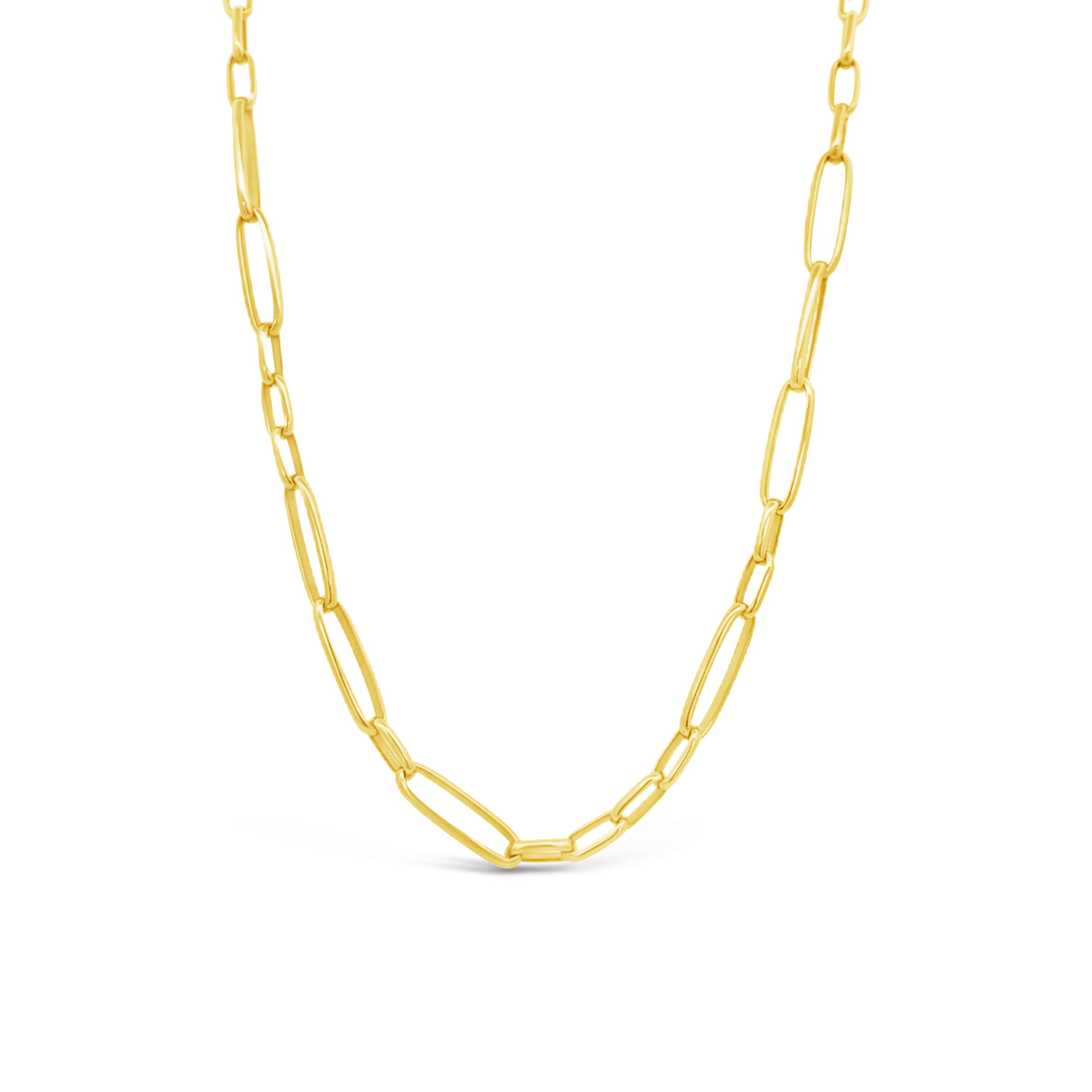 This elegant 18k yellow gold rounded paperclip chain combines luxury and style with its sleek, modern design. Crafted to elevate any look, it's the perfect piece for daily wear or special occasions.-18k Yellow gold-Paperclip chain-Length 36"Item# 807-2000364 Rounded Paperclip Link Necklace