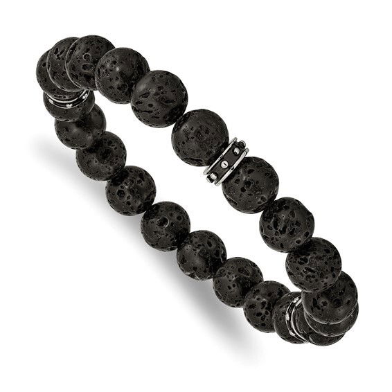 Elevate your style with the rugged elegance of our Lava Stone Stretch Bracelet, featuring polished steel stations. This captivating piece blends the raw, natural allure of volcanic lava stones with the sleek, contemporary touch of polished steel, creating a unique contrast that is both striking and sophisticated.-Lava stones-Steel beads-Size, 8.25"Item# Helios-00015 Lava Stone Stretch Bracelet with Steel Stations