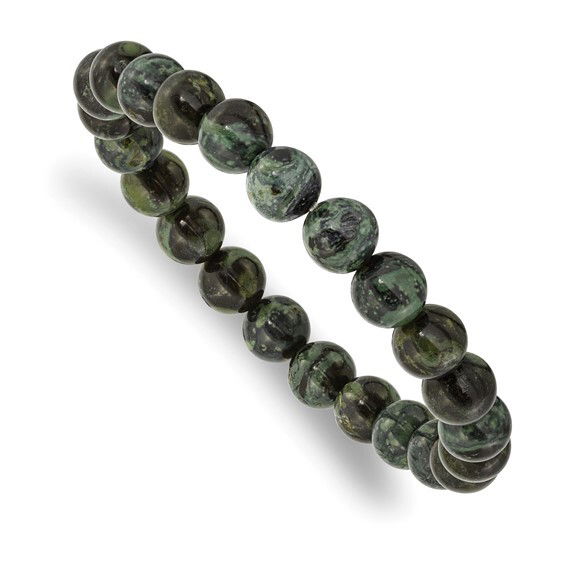 Introducing our Green Agate Stretch Bracelet, a timeless accessory that effortlessly blends elegance with nature's splendor. This captivating bracelet features polished green agate beads, each showcasing unique swirls and patterns that make every piece truly one-of-a-kind. -Green agate-Size, 7"Item# Helios-00022 Green Agate Stretch Bracelet