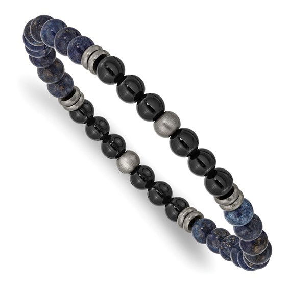Introducing our elegant Black Agate & Lapis Stretch Bracelet, a timeless piece that resonates with style and sophistication. Designed for those who appreciate the beauty of natural stones, this bracelet effortlessly combines the deep, grounding allure of Black Agate with the captivating, celestial hues of Lapis Lazuli.-Black agate-Lapis-Stainless steel-Size, 8.25"Item# Helios-00023 Black Agate & Lapis Stretch Bracelet