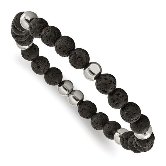 Introducing our Lava Rock Stretch Bracelet with Steel Stations, a stunning fusion of natural elements and modern design that effortlessly complements any style. Handcrafted from genuine lava rock beads, each one unique in texture and appearance, this bracelet embodies the raw beauty of nature. -Lava rocks-Stainless steel beads-Size, 8.25"Item# Helios-00024 Lava Rock Stretch Bracelet with Steel Stations
