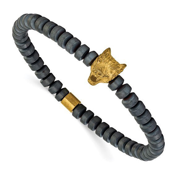 Introducing the Steel Bead Stretch Bracelet with Wolf Head – an exquisite blend of strength, style, and symbolism. Crafted from high-quality stainless steel, the bracelet features meticulously polished beads that provide a sleek, modern look while ensuring durability and resistance to tarnish. The bold design is perfect for anyone who identifies with the noble qualities of the wolf, serving as a constant reminder of inner strength and resilience.-Stainless steal-Size, 7"Item# Helios-00027 Steel Bead Stretch Bracelet with Wolf Head