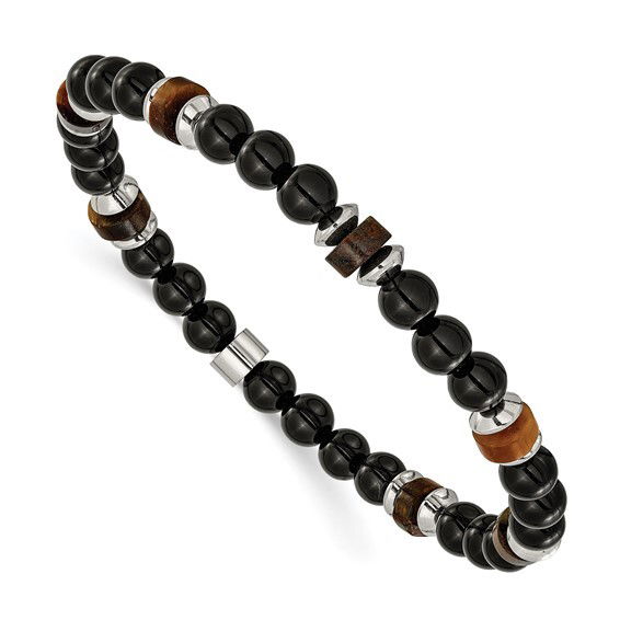 Elevate your style and harness the power of natural gemstones with our Black Onyx & Tiger's Eye Stretch Bracelet. Perfectly blending elegance and earthiness, this bracelet is a versatile accessory suitable for any occasion.-Black onyx-Tigers eye-Sterling silver beads-Size, 7.25"Item# Helios-00028 Black Onyx & Tiger's Eye Stretch Bracelet