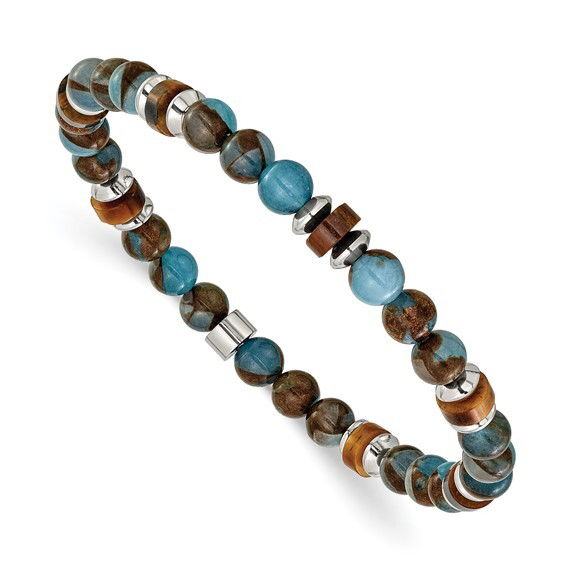 Introducing our Blue & Brown Tiger's Eye Stretch Bracelet, a captivating piece that beautifully combines style and natural beauty. Each bead in this bracelet is meticulously polished to enhance its unique color patterns, ranging from deep earthy browns to vibrant blues, offering a versatile and striking accessory that complements any outfit. -Blue and brown tigers eye-Sterling sliver beads-Size, 7.25"Item# Helios-00030 Blue & Brown Tiger's Eye Stretch Bracelet