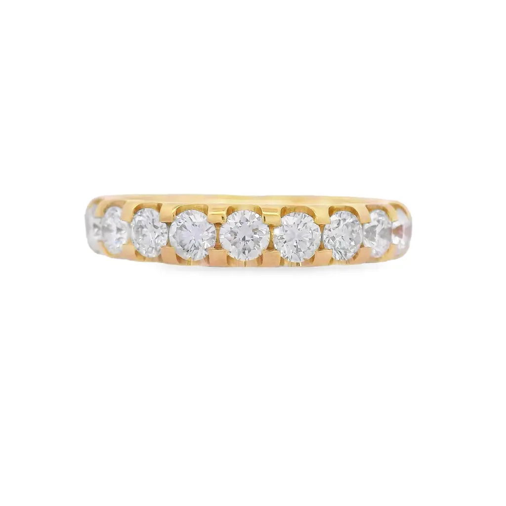 Bold brilliance with timeless appeal. This eternity band is handcrafted in radiant 18K yellow gold and showcases a continuous row of U-prong set diamonds—elevated to catch light from every angle. The open setting maximizes sparkle while maintaining a sleek, modern profile. A striking piece for stacking, celebrating, or simply owning your shine.18k Yellow gold-Round diamonds, 2.04cts-Size 6.5, Contact for sizing optionsItem# 110-2000060 U-Prong Eternity Band