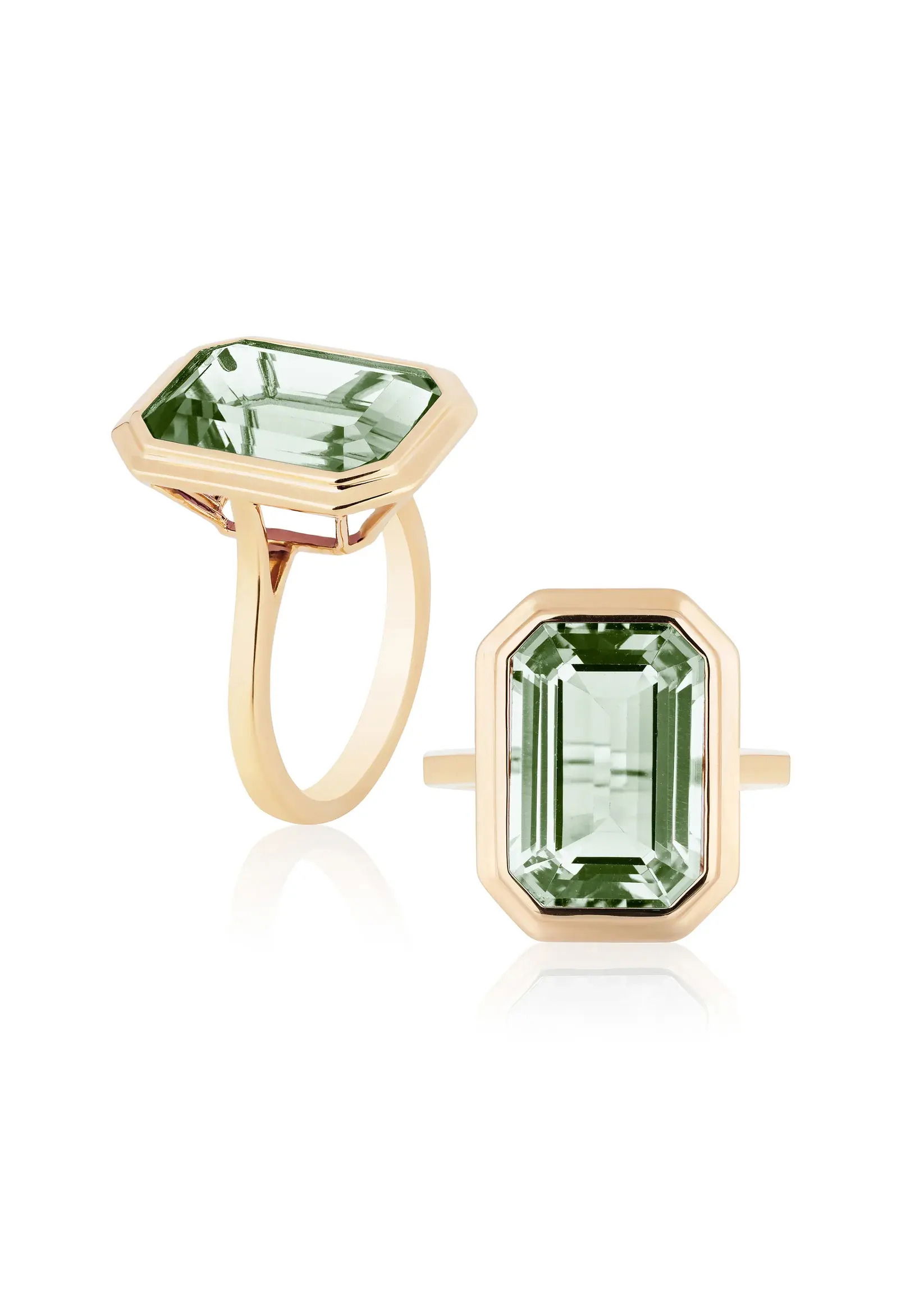 With bold proportions and clean lines, the Manhattan Emerald-Cut Ring commands attention through its sculptural simplicity - an iconic silhouette redefined with a modern edge.18k Yellow gold-Prasiolite, 6.95ctsItem# 200-2000151 'Manhattan' Prasiolite Ring