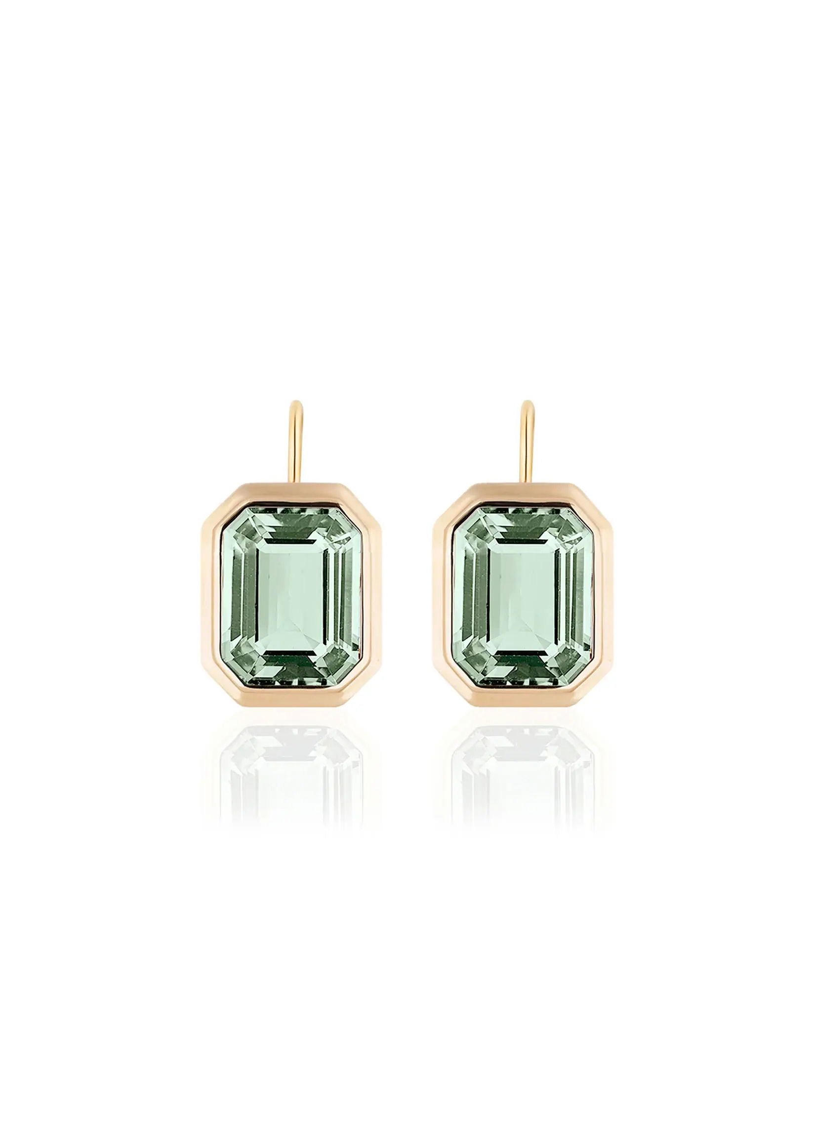 Inspired by city lines and architectural clarity, the Manhattan Drop Earrings deliver bold simplicity through a crisp emerald silhouette and fluid movement.-18k Yellow gold-Emerald prasiolite, 6.98ctsItem# 210-2000076 'Manhattan' Prasiolite Earrings