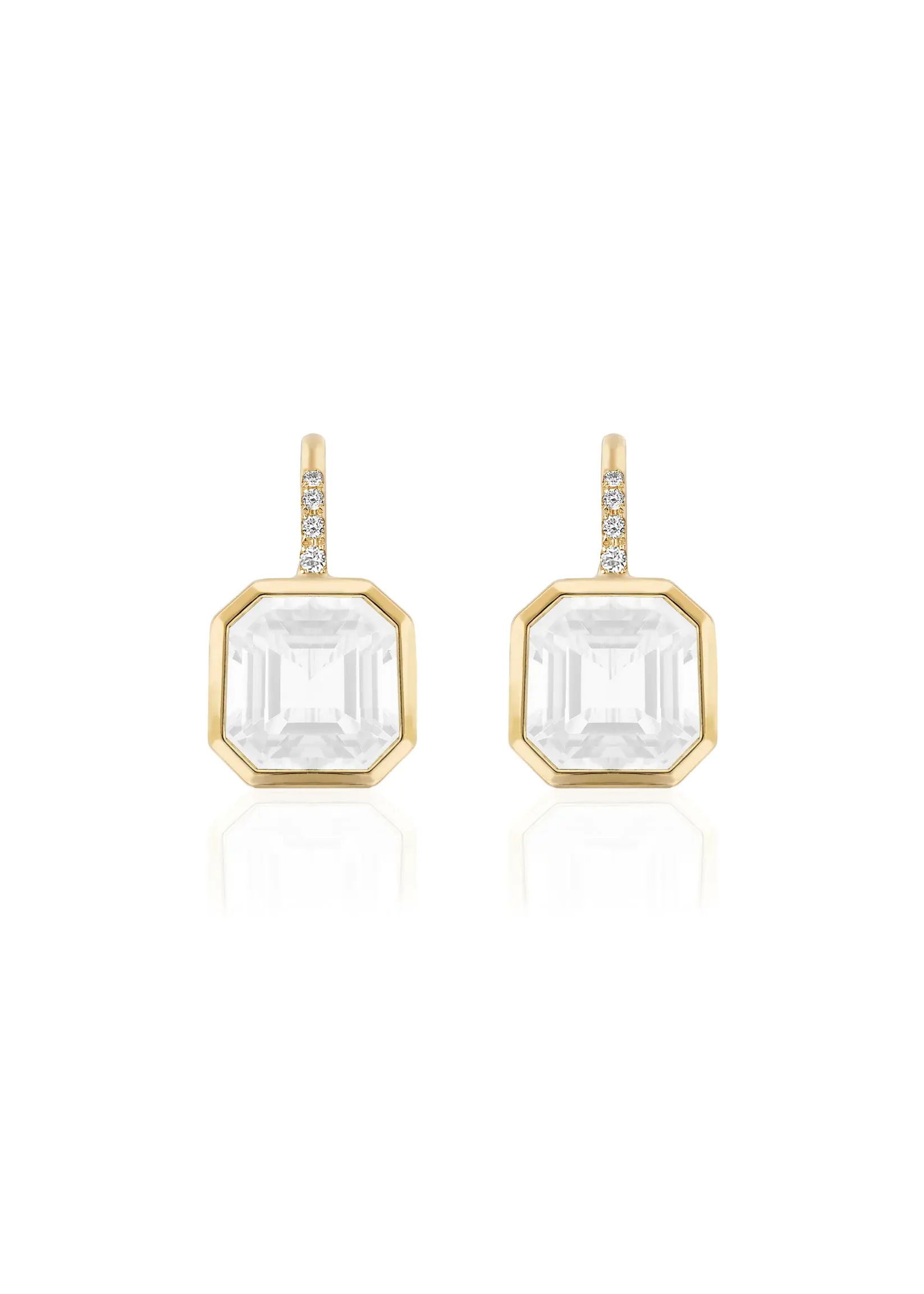 Bold yet minimal, these earrings blend crisp angles with refined details — a contemporary classic reimagined for everyday glamour.18k Yellow gold-Moon quartz, 5.85cts-Round diamonds, 0.07ctsItem# 210-2000081 'Gossip' Moon Quartz Earrings