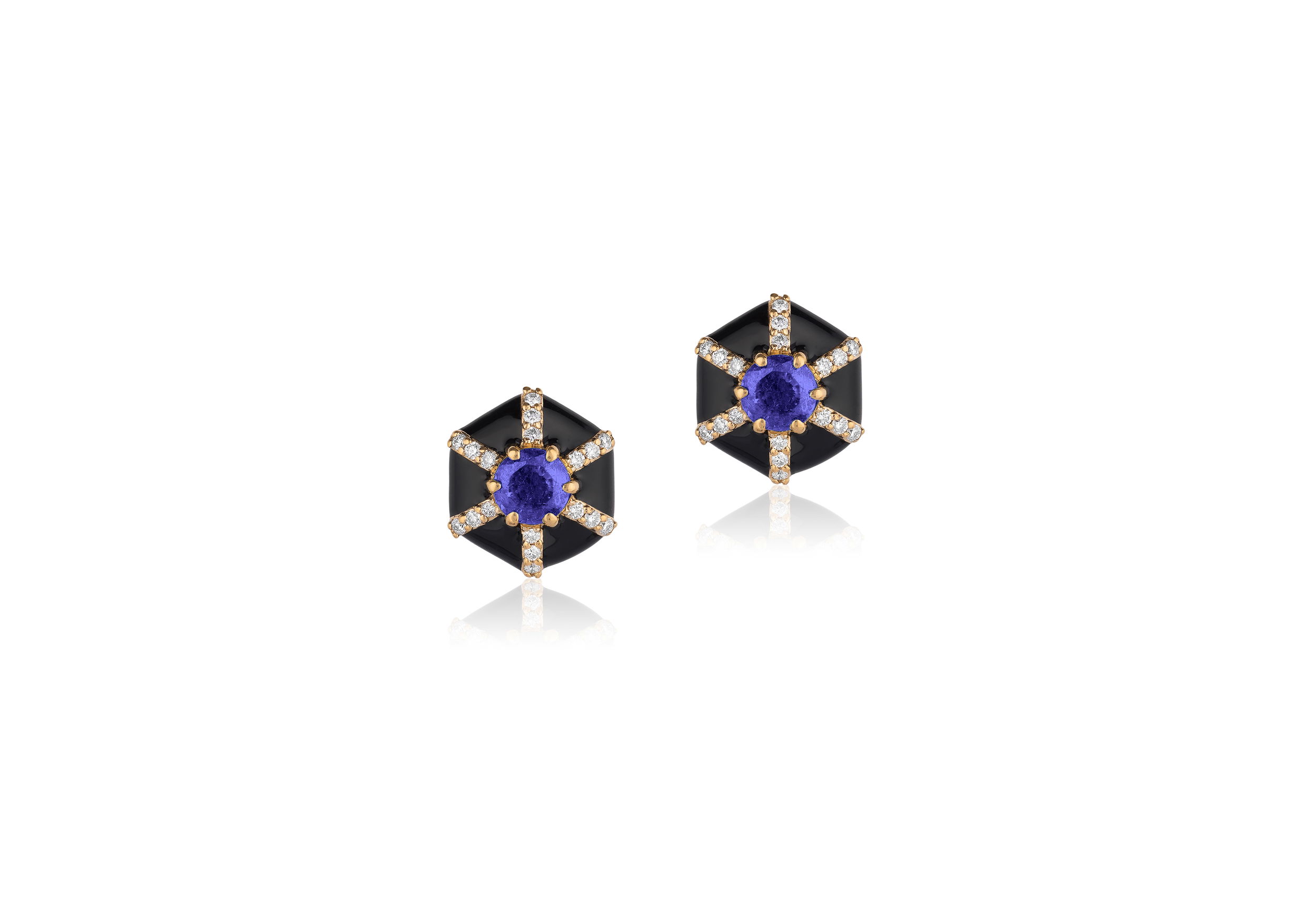 'Queen' Hexagon Tanzanite and Diamond Stud Earrings