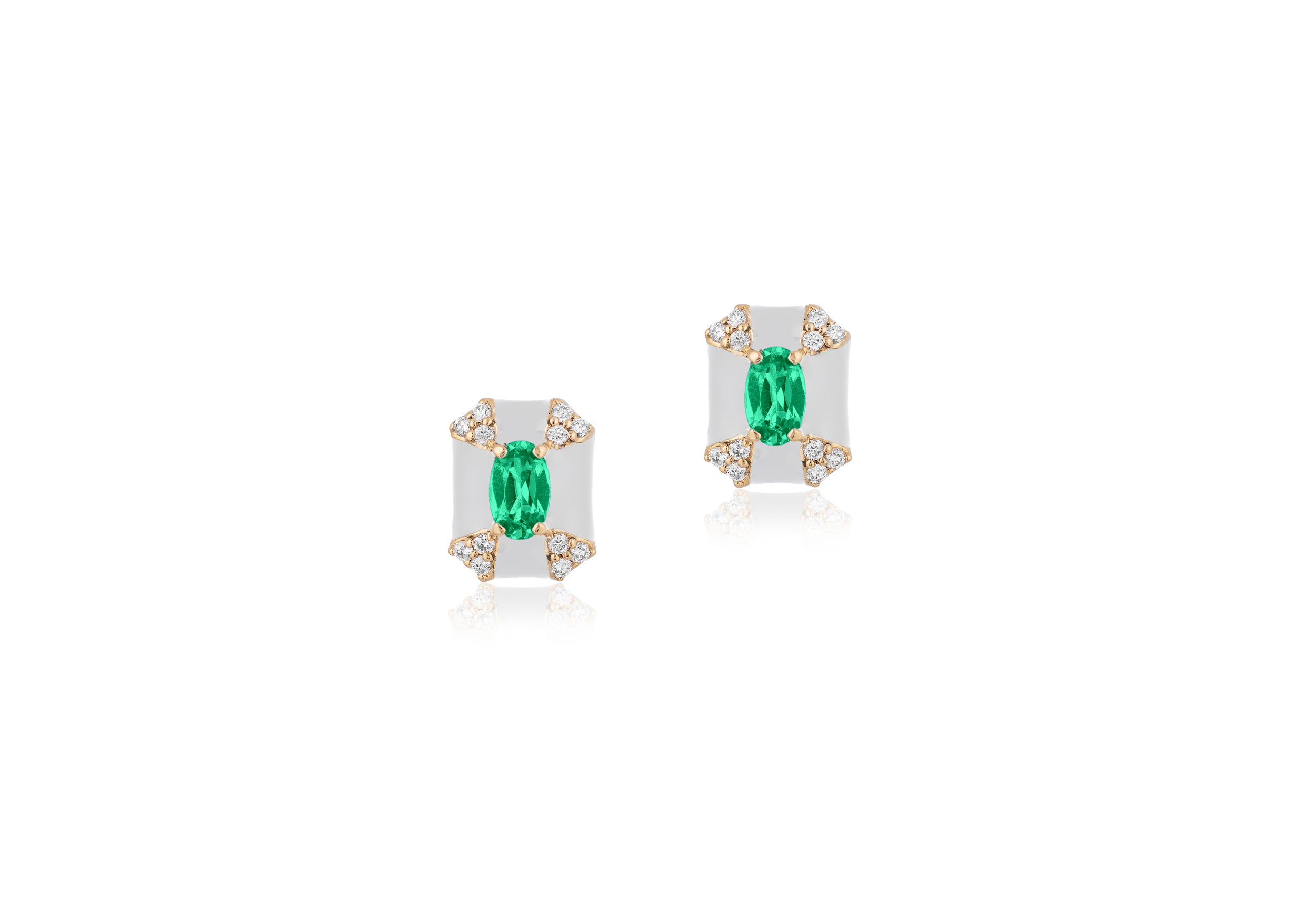 The rich green of the emeralds is beautifully complemented by the warm glow of the gold, while the diamonds add a touch of regal sophistication. These earrings are a statement of enduring luxury, perfect for elevating any ensemble with their timeless elegance and captivating design.-18k Yellow gold-Emeralds, 0.39cts-Diamonds, 0.14ctsItem# 210-2000084 'Queen' Octagon Emerald and Diamond Stud Earrings
