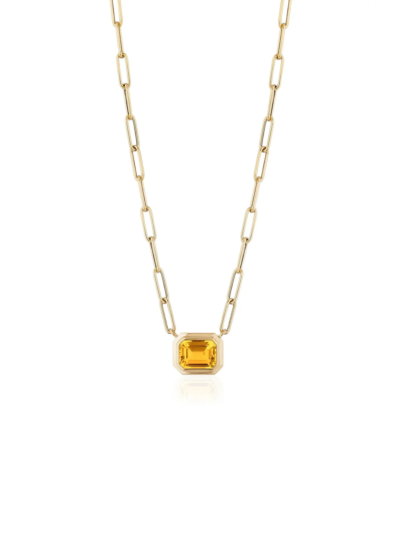 Designed for the modern woman, this fine jewelry pendant makes a sophisticated statement-whether layered with other pieces or worn solo for a minimalist look.18k Yellow gold-Rock crystal, 2.02ctsItem# 235-2000041 'Manhattan' Citrine Necklace