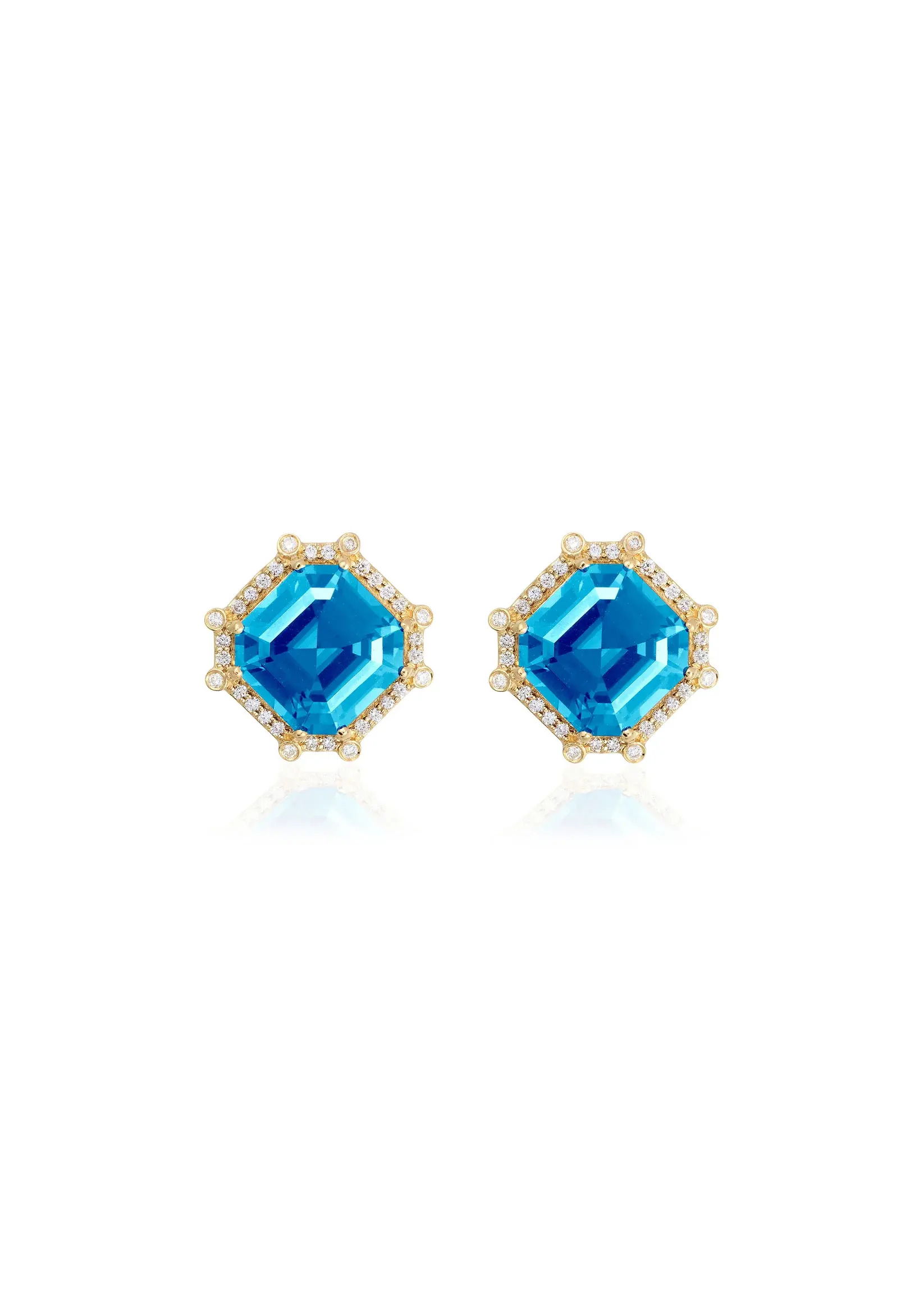 18k Yellow gold-Blue topaz, 7.86cts-Diamonds, 0.30ctsItem# 210-2000087 'Gossip' Blue Topaz Stud Earrings