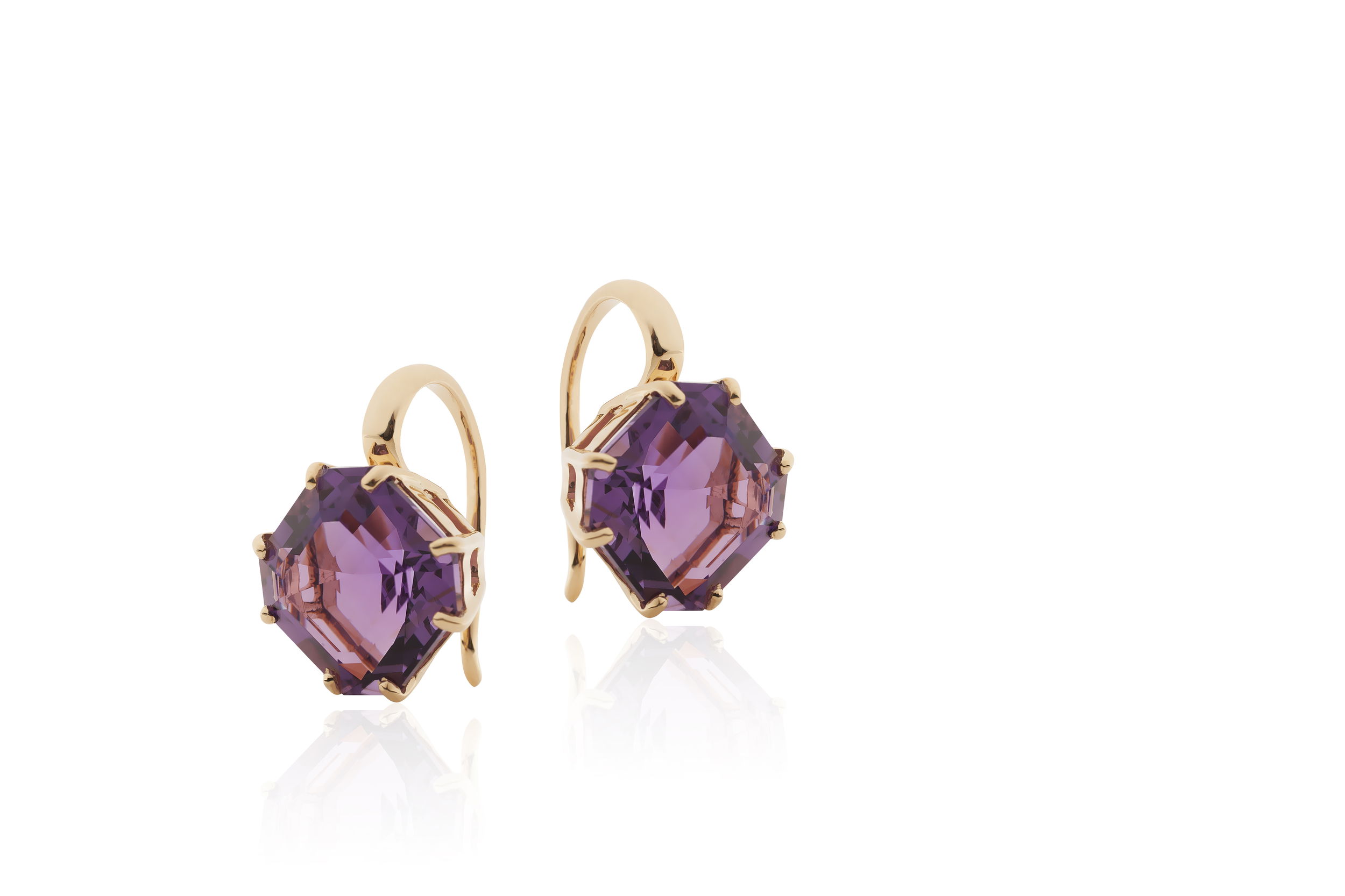 A daring hexagonal silhouette lends a bold twist to these leverback earrings from the Gossip Collection.-18k White gold-Amethyst, 12.85ctsItem# 210-2000088 'Gossip' Amethyst Drop Earrings