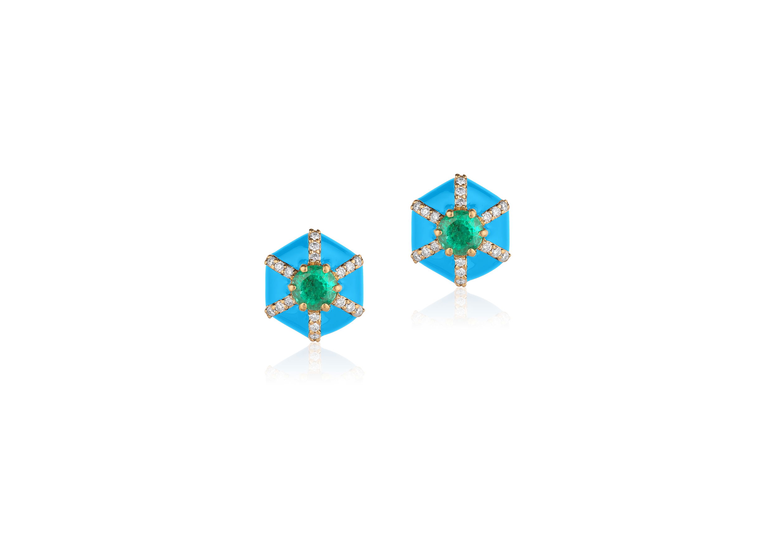 'Queen' Hexagon Emerald and Diamond Studs