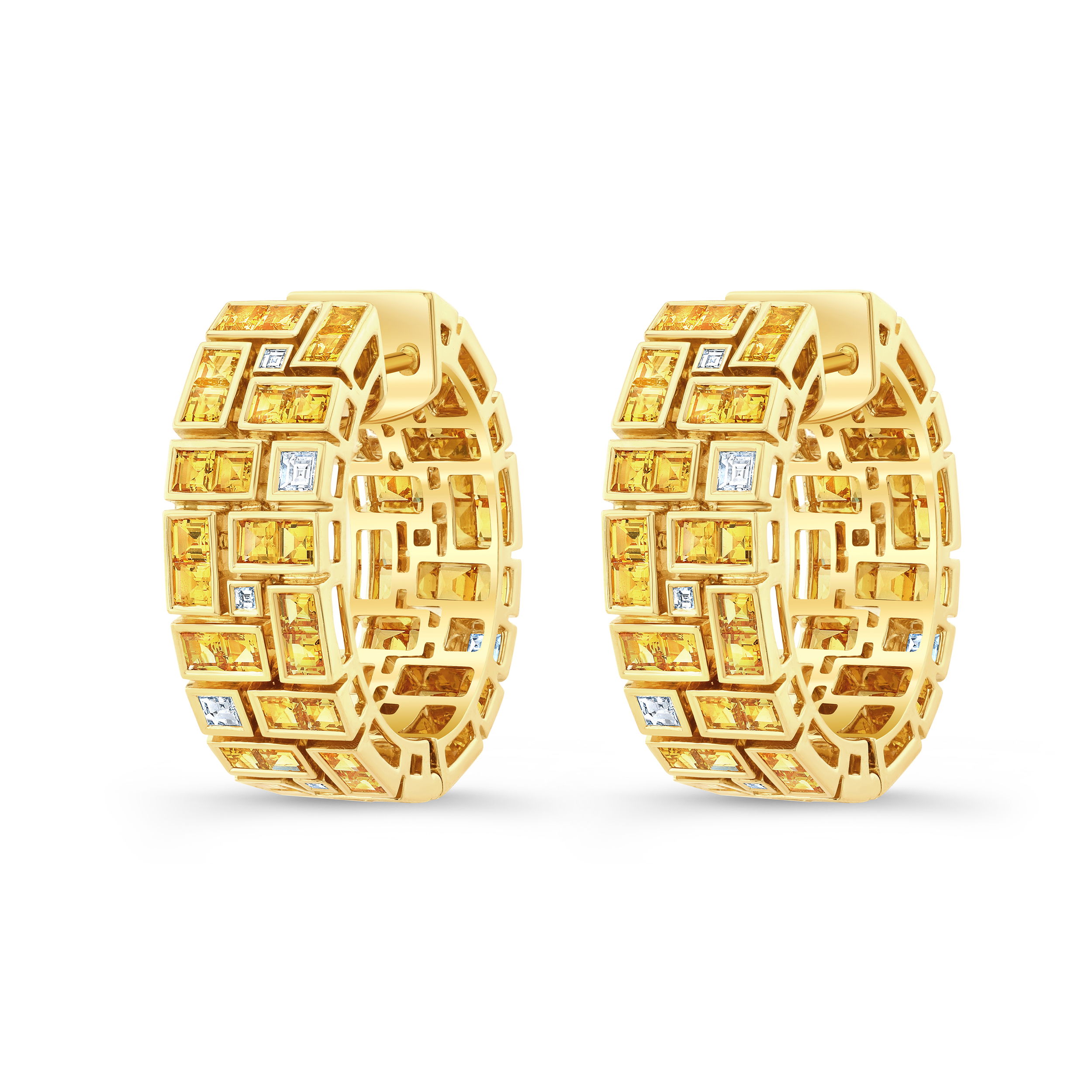 From the Masterpiece Collection by Robert Procop, these Clutch Earrings are a striking blend of brilliance and design. Crafted in luxurious 18k yellow gold, they feature 6.63 carats of vibrant yellow sapphires paired with 0.50 carats of white diamonds, offering a radiant contrast and timeless appeal.-18k Yellow gold -Yellow sapphires, 6.63cts -Diamonds, D-F/VS+ 0.50ctsItem# 805-2000528 Yellow Sapphire Masterpiece Clutch Earrings